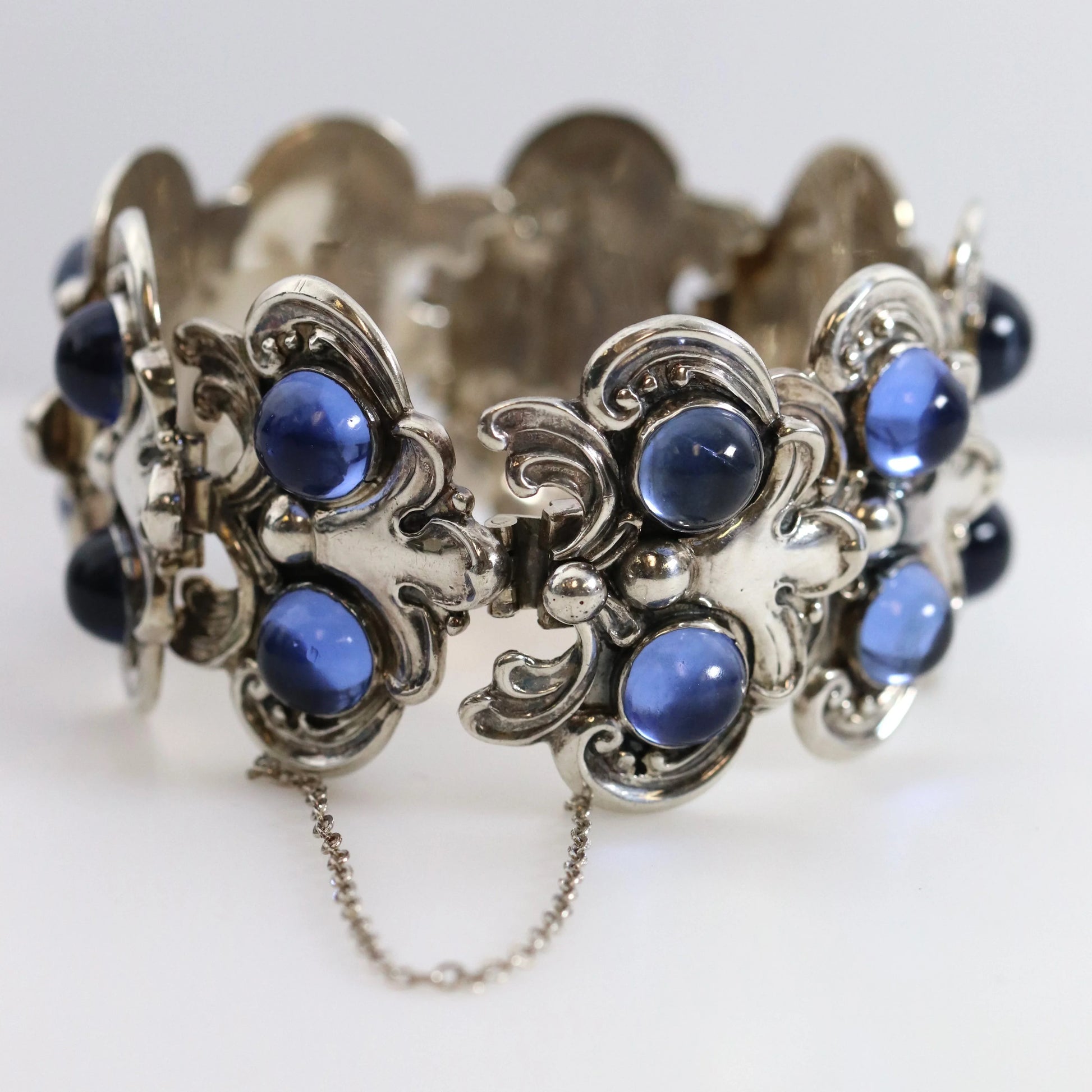 SOLD OUT: Vintage Margot de Taxco Silver Mexican Jewelry | Blue Glass Floral Bracelet 5513 - Carmel Fine Silver Jewelry
