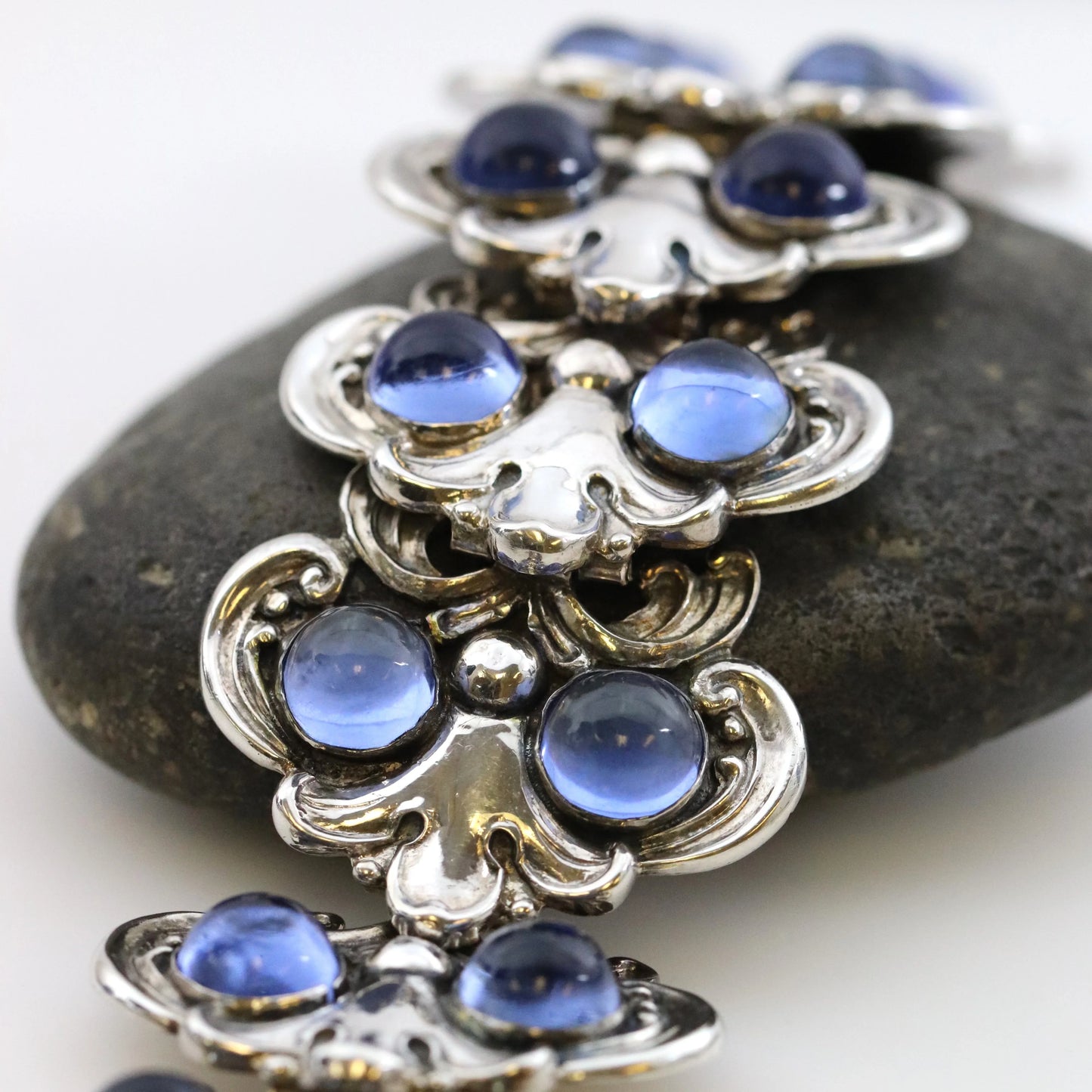 SOLD OUT: Vintage Margot de Taxco Silver Mexican Jewelry | Blue Glass Floral Bracelet 5513 - Carmel Fine Silver Jewelry