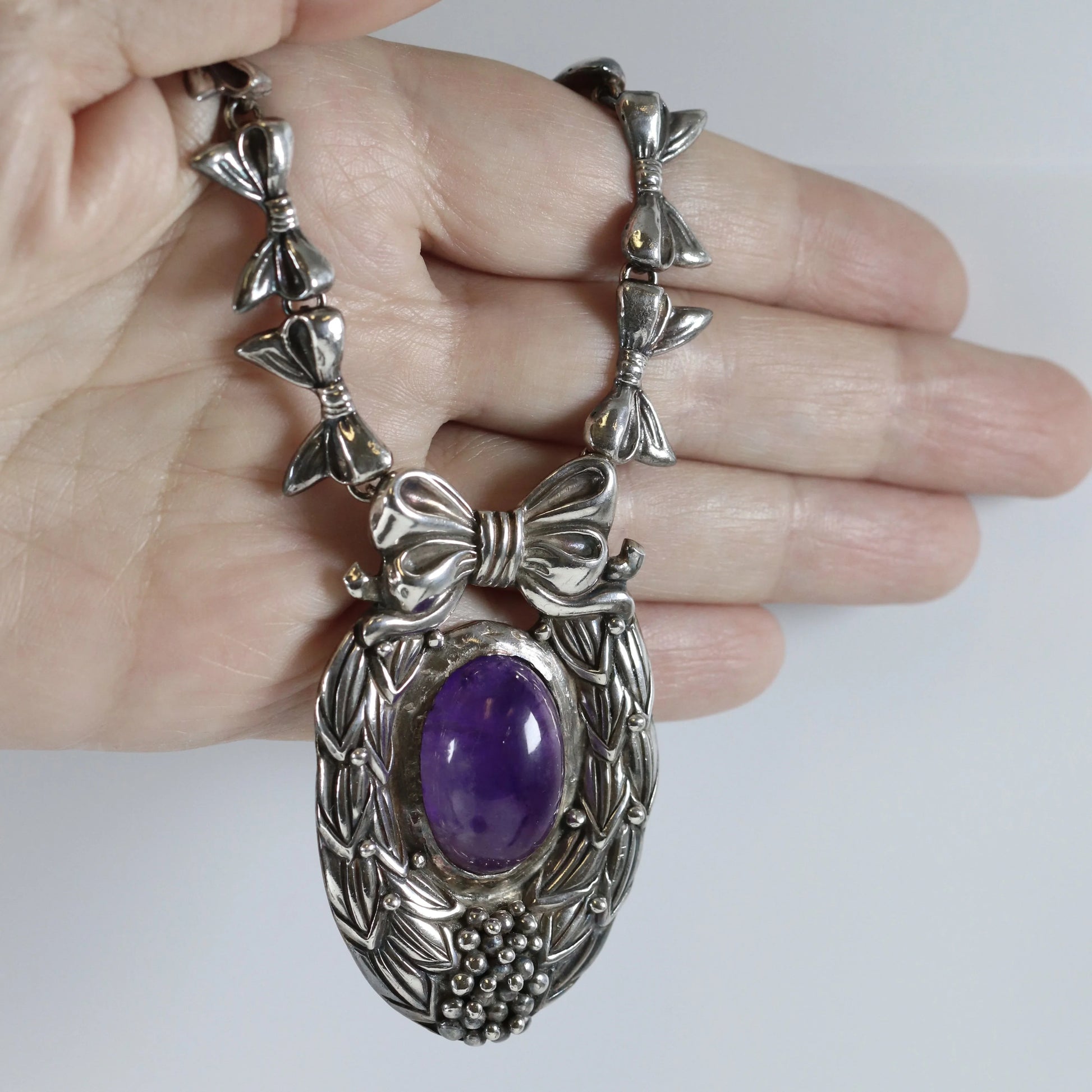 SOLD OUT: Vintage Margot de Taxco Silver Mexican Jewelry | Mid-Century Amethyst Estate Necklace - Carmel Fine Silver Jewelry