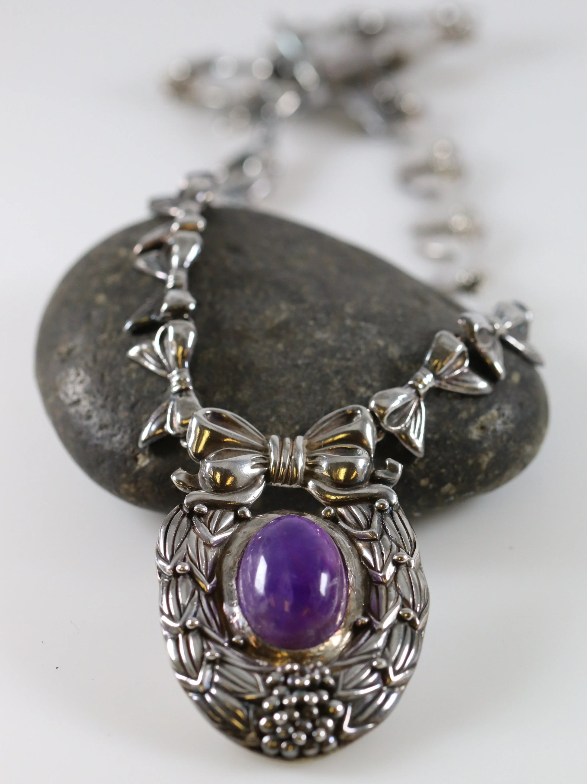SOLD OUT: Vintage Margot de Taxco Silver Mexican Jewelry | Mid-Century Amethyst Estate Necklace - Carmel Fine Silver Jewelry