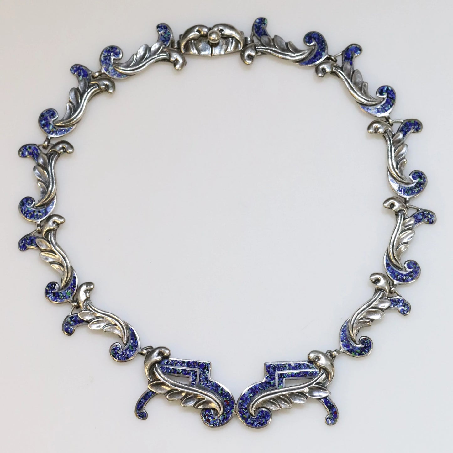 SOLD OUT: Vintage Margot de Taxco Silver Mexican Jewelry | Mid-Century Blue Confetti Enamel Necklace - Carmel Fine Silver Jewelry
