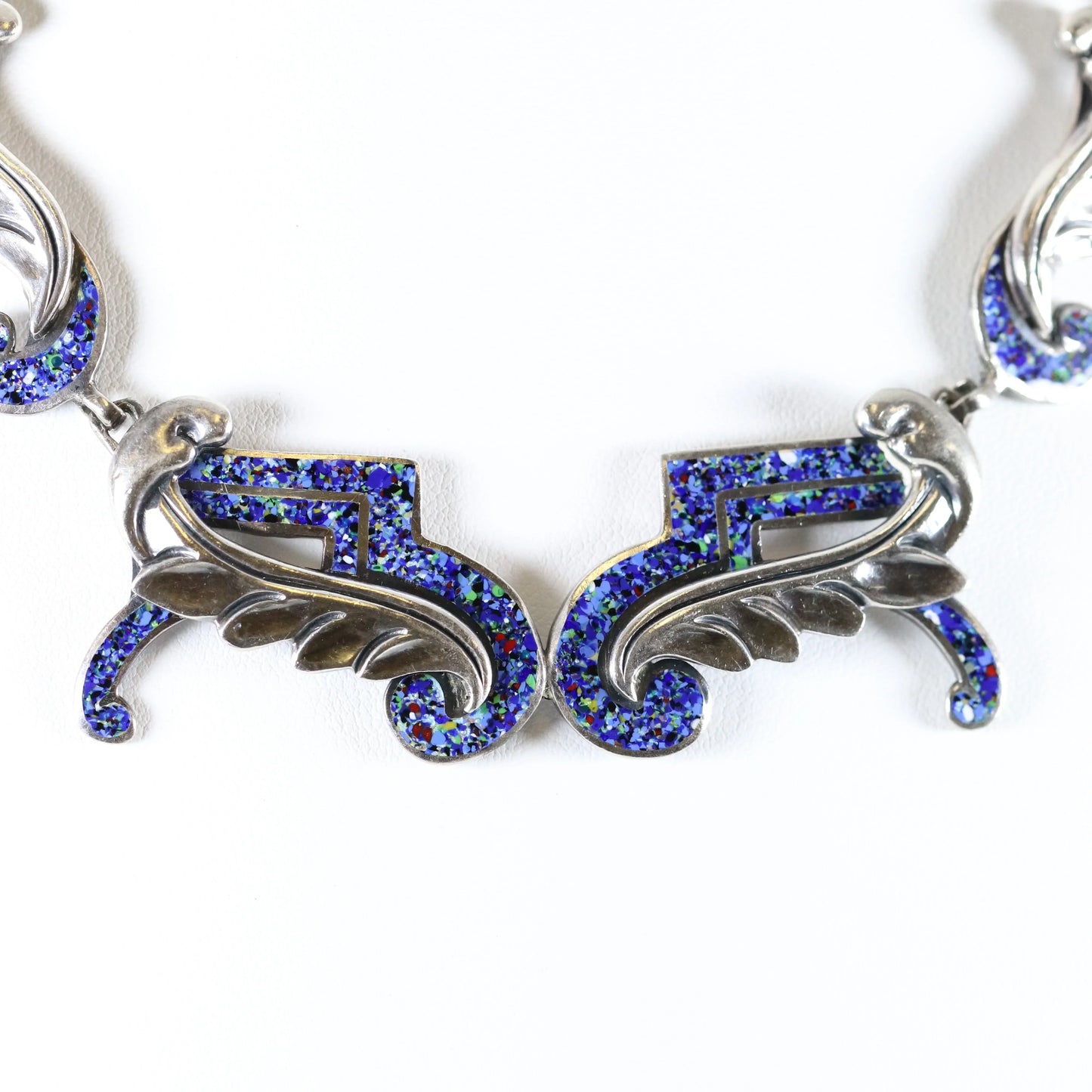SOLD OUT: Vintage Margot de Taxco Silver Mexican Jewelry | Mid-Century Blue Confetti Enamel Necklace - Carmel Fine Silver Jewelry