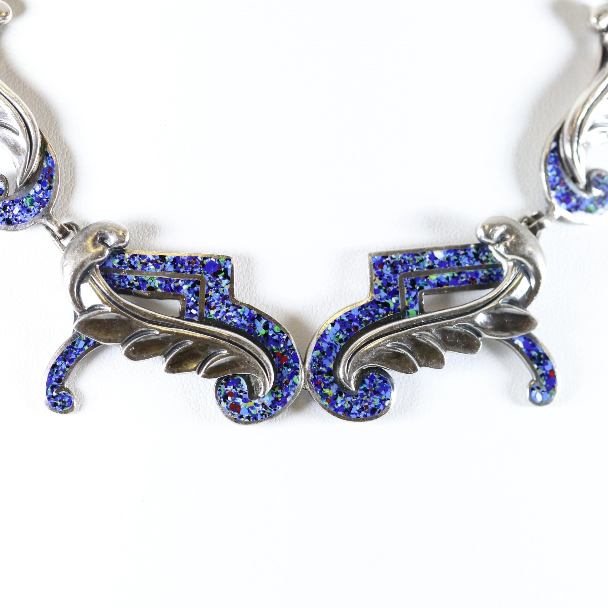 SOLD OUT: Vintage Margot de Taxco Silver Mexican Jewelry | Mid-Century Blue Confetti Enamel Necklace - Carmel Fine Silver Jewelry