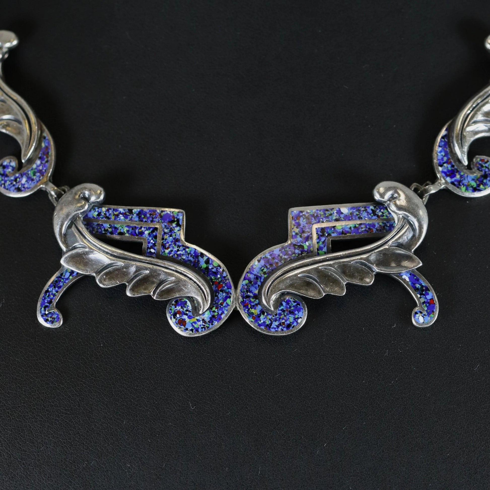 SOLD OUT: Vintage Margot de Taxco Silver Mexican Jewelry | Mid-Century Blue Confetti Enamel Necklace - Carmel Fine Silver Jewelry
