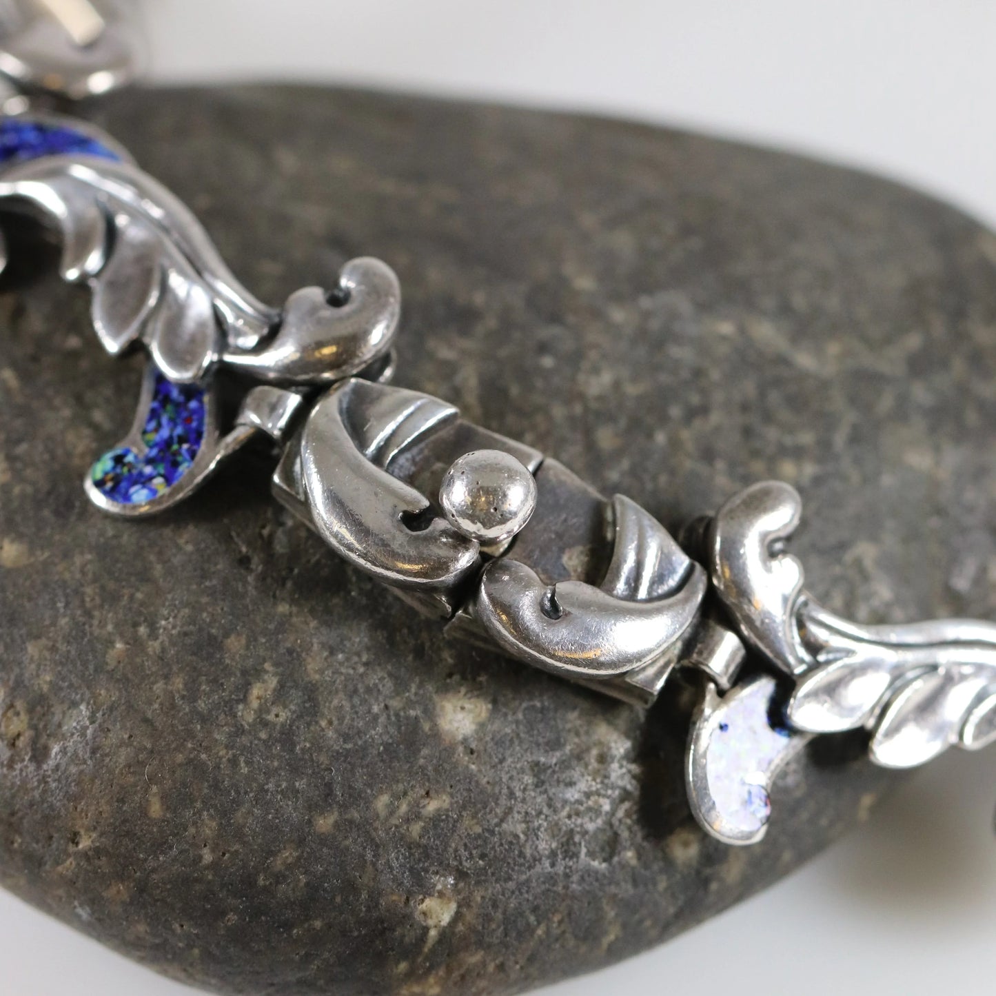 SOLD OUT: Vintage Margot de Taxco Silver Mexican Jewelry | Mid-Century Blue Confetti Enamel Necklace - Carmel Fine Silver Jewelry