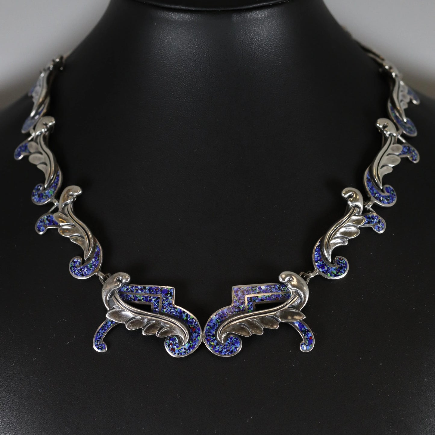 SOLD OUT: Vintage Margot de Taxco Silver Mexican Jewelry | Mid-Century Blue Confetti Enamel Necklace - Carmel Fine Silver Jewelry