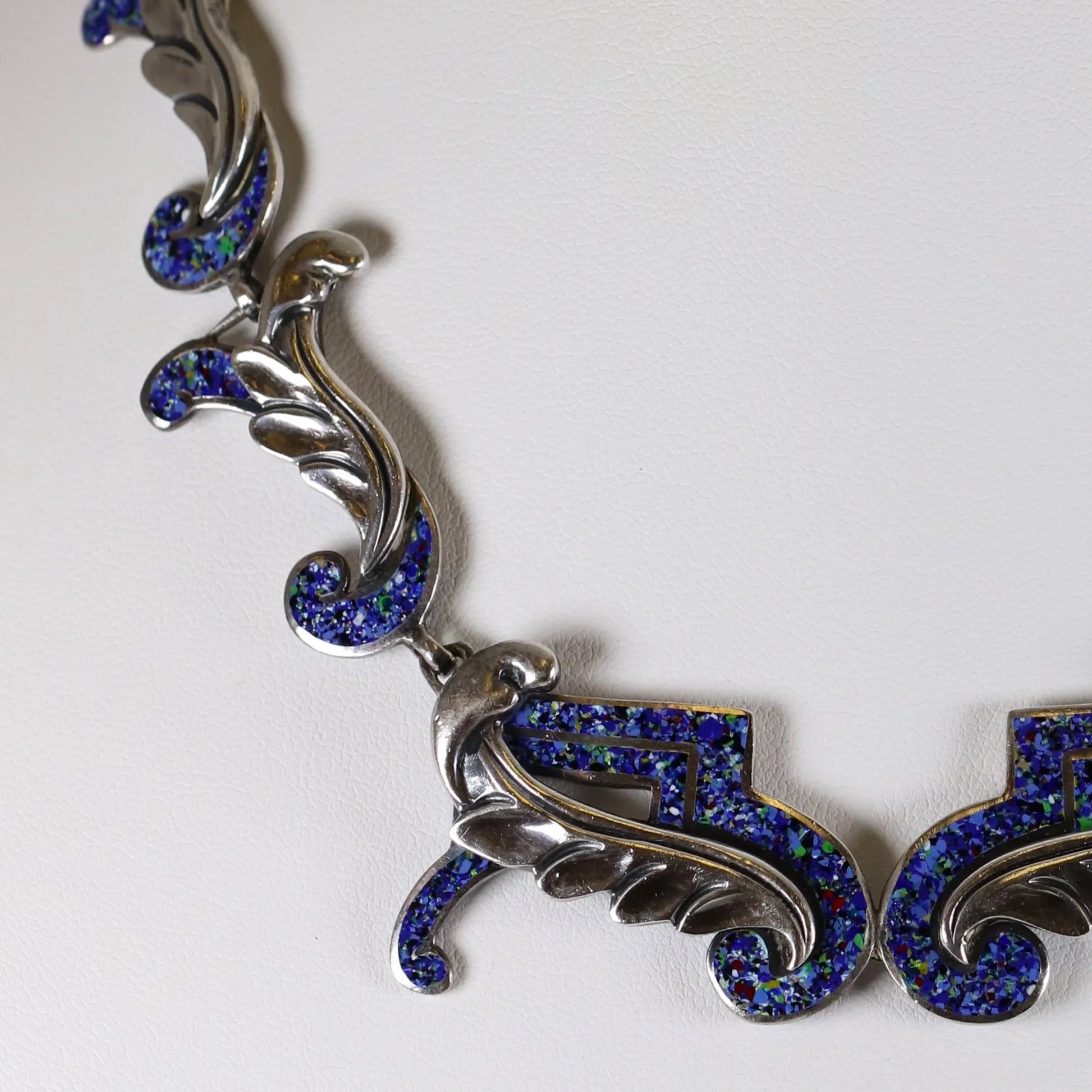 SOLD OUT: Vintage Margot de Taxco Silver Mexican Jewelry | Mid-Century Blue Confetti Enamel Necklace - Carmel Fine Silver Jewelry