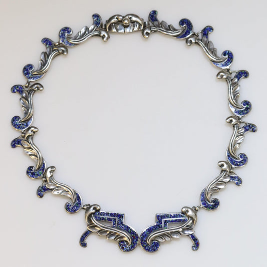 SOLD OUT: Vintage Margot de Taxco Silver Mexican Jewelry | Mid-Century Blue Confetti Enamel Necklace - Carmel FSJ