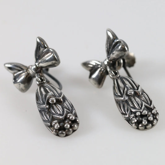 SOLD OUT: Vintage Margot de Taxco Silver Mexican Jewelry | Mid-Century Bow and Berry Earrings - Carmel Fine Silver Jewelry