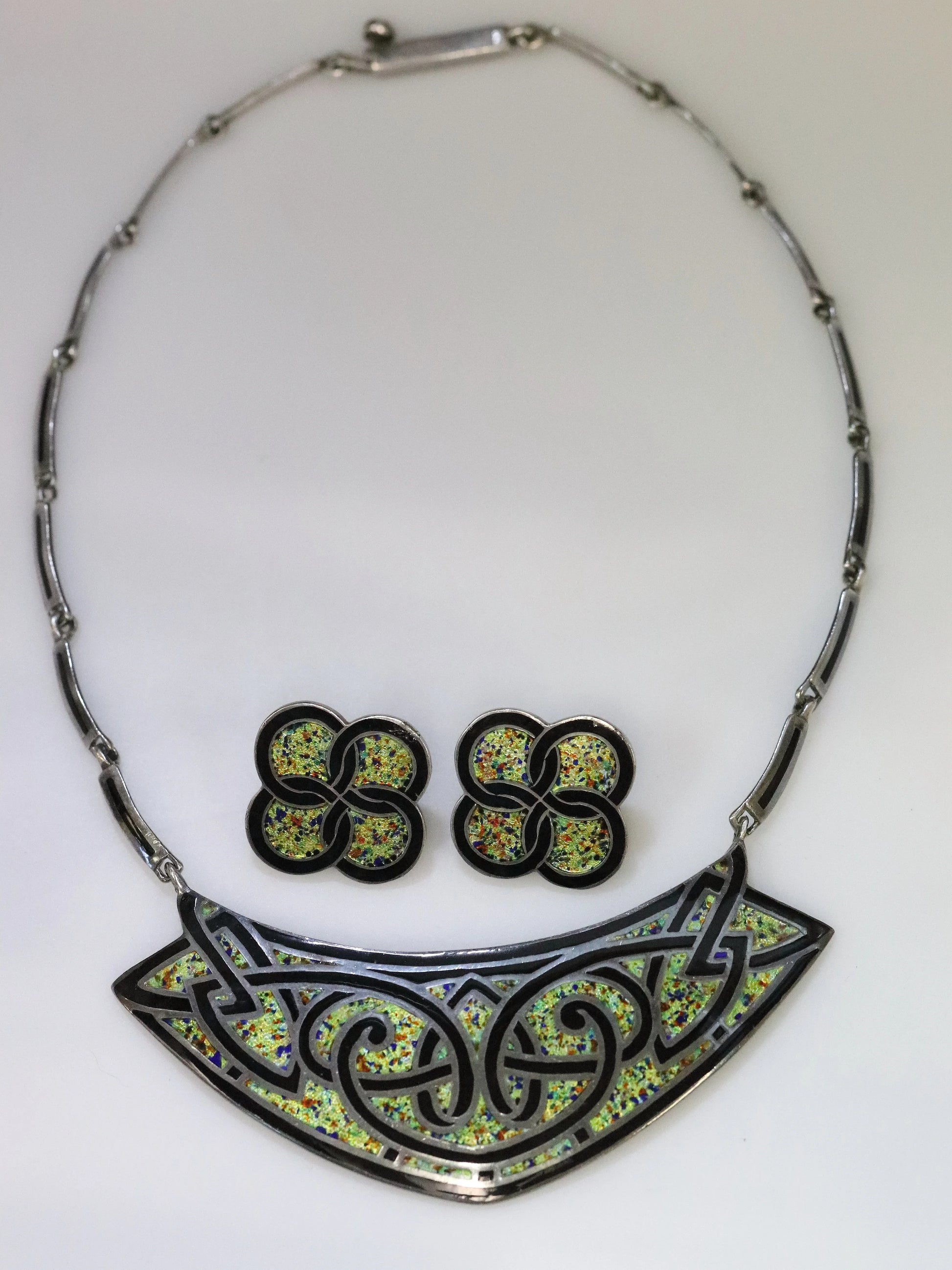 SOLD OUT: Vintage Margot de Taxco Silver Mexican Jewelry | Mid-Century Geometric Jewelry Set with Necklace or Brooch and Earrings - Carmel Fine Silver Jewelry