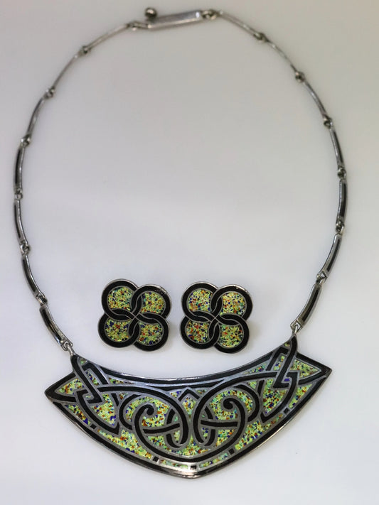 SOLD OUT: Vintage Margot de Taxco Silver Mexican Jewelry | Mid-Century Geometric Jewelry Set with Necklace or Brooch and Earrings - Carmel Fine Silver Jewelry