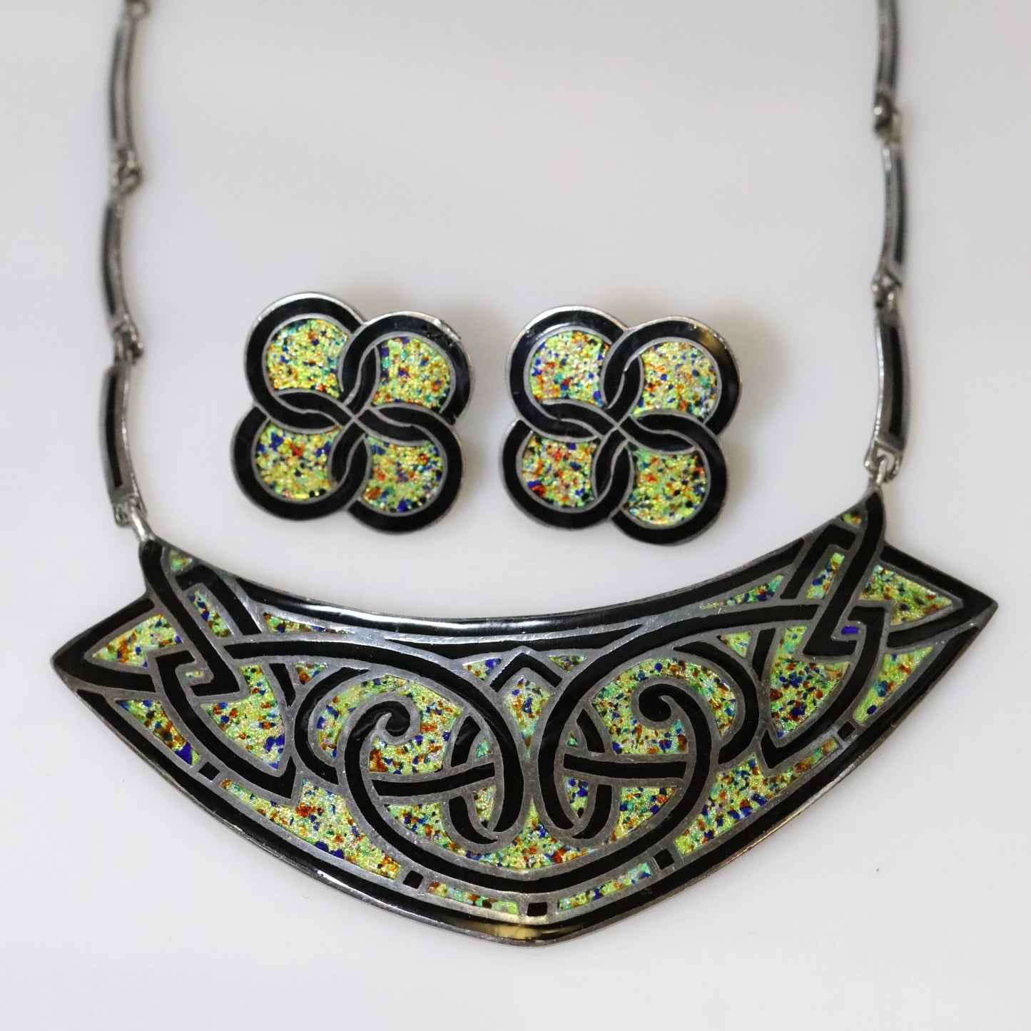 SOLD OUT: Vintage Margot de Taxco Silver Mexican Jewelry | Mid-Century Geometric Jewelry Set with Necklace or Brooch and Earrings - Carmel Fine Silver Jewelry