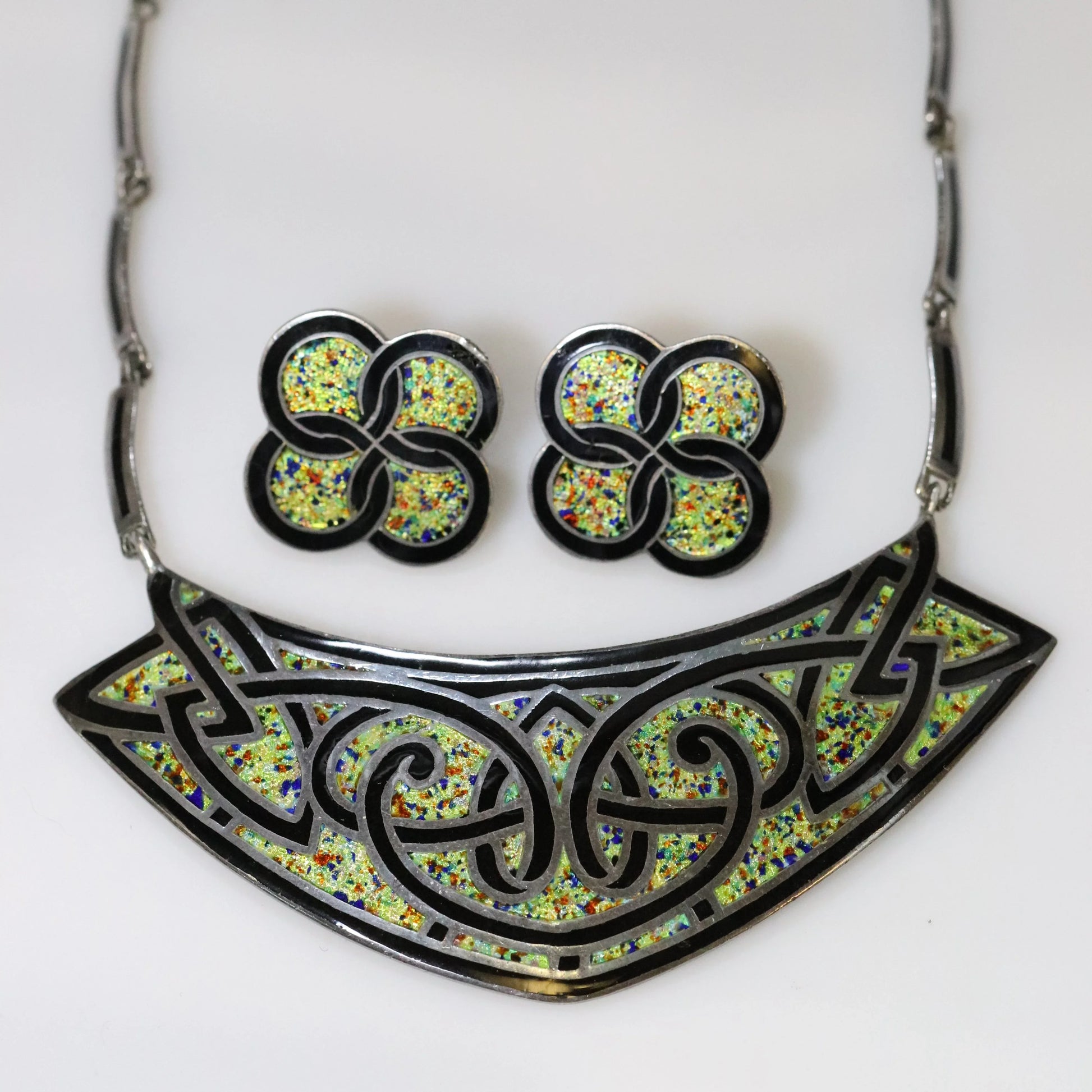 SOLD OUT: Vintage Margot de Taxco Silver Mexican Jewelry | Mid-Century Geometric Jewelry Set with Necklace or Brooch and Earrings - Carmel Fine Silver Jewelry