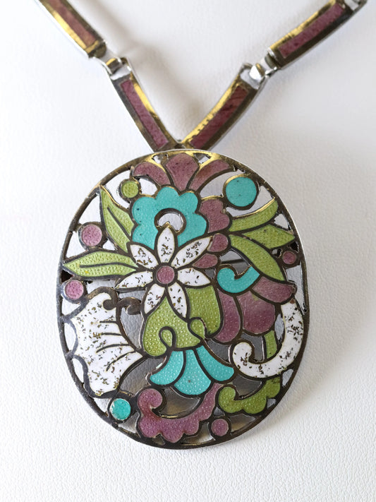 SOLD OUT: Vintage Margot de Taxco Silver Mexican Jewelry | Mid-Century Mauve Enamel Pendant/Brooch Necklace - Carmel Fine Silver Jewelry