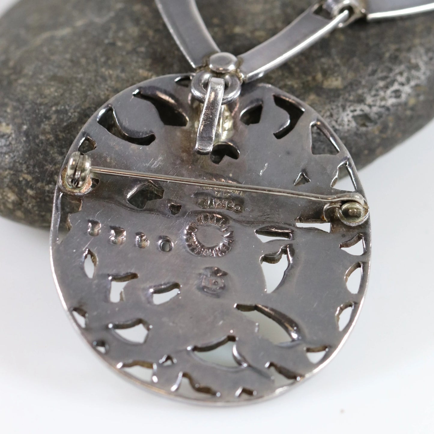 SOLD OUT: Vintage Margot de Taxco Silver Mexican Jewelry | Mid-Century Mauve Enamel Pendant/Brooch Necklace - Carmel Fine Silver Jewelry