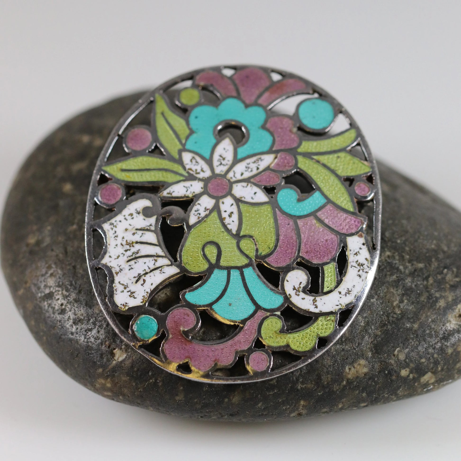 SOLD OUT: Vintage Margot de Taxco Silver Mexican Jewelry | Mid-Century Mauve Enamel Pendant/Brooch Necklace - Carmel Fine Silver Jewelry