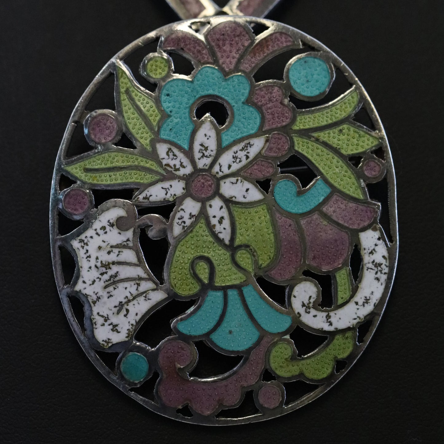 SOLD OUT: Vintage Margot de Taxco Silver Mexican Jewelry | Mid-Century Mauve Enamel Pendant/Brooch Necklace - Carmel Fine Silver Jewelry