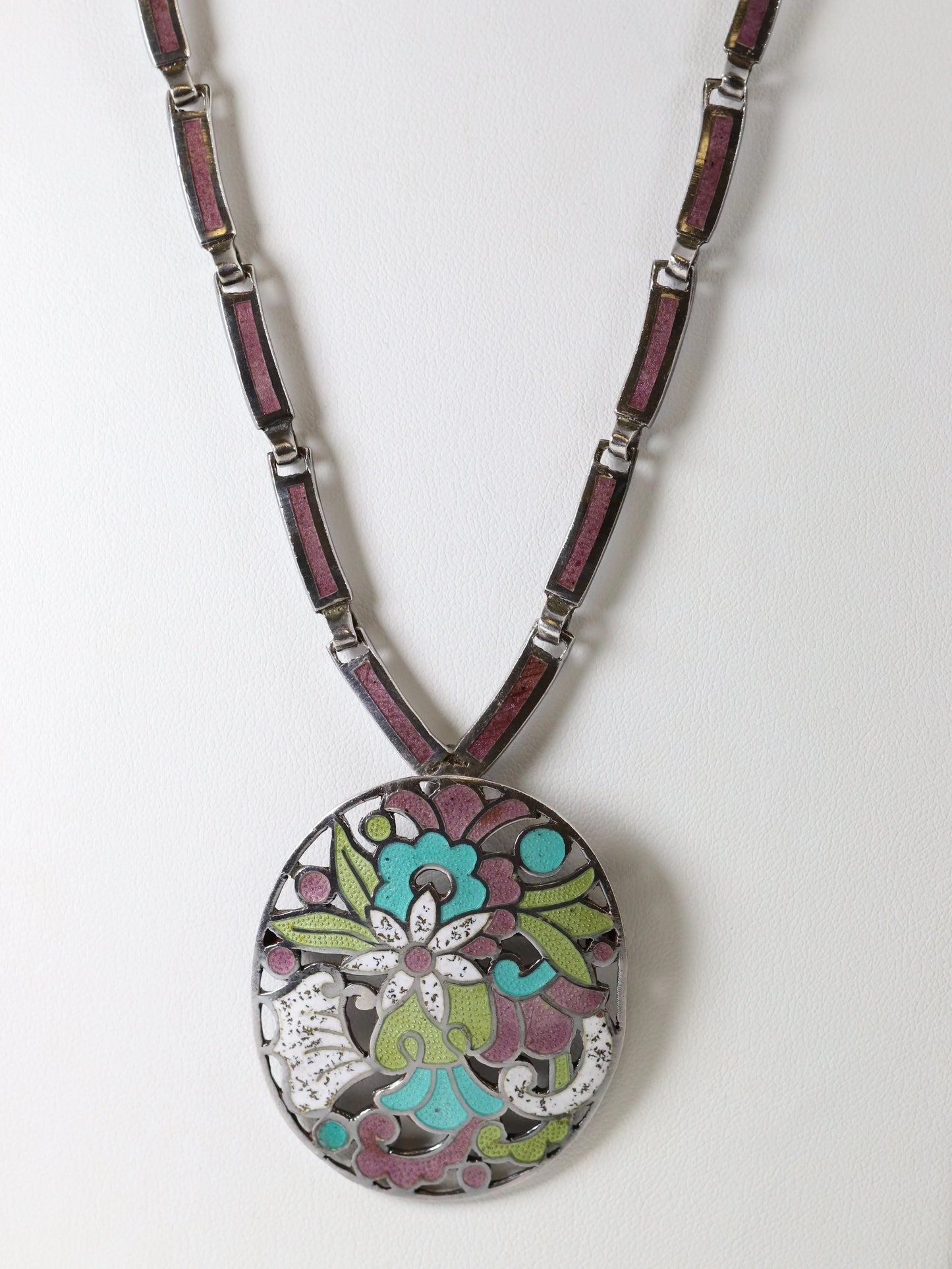 SOLD OUT: Vintage Margot de Taxco Silver Mexican Jewelry | Mid-Century Mauve Enamel Pendant/Brooch Necklace - Carmel Fine Silver Jewelry