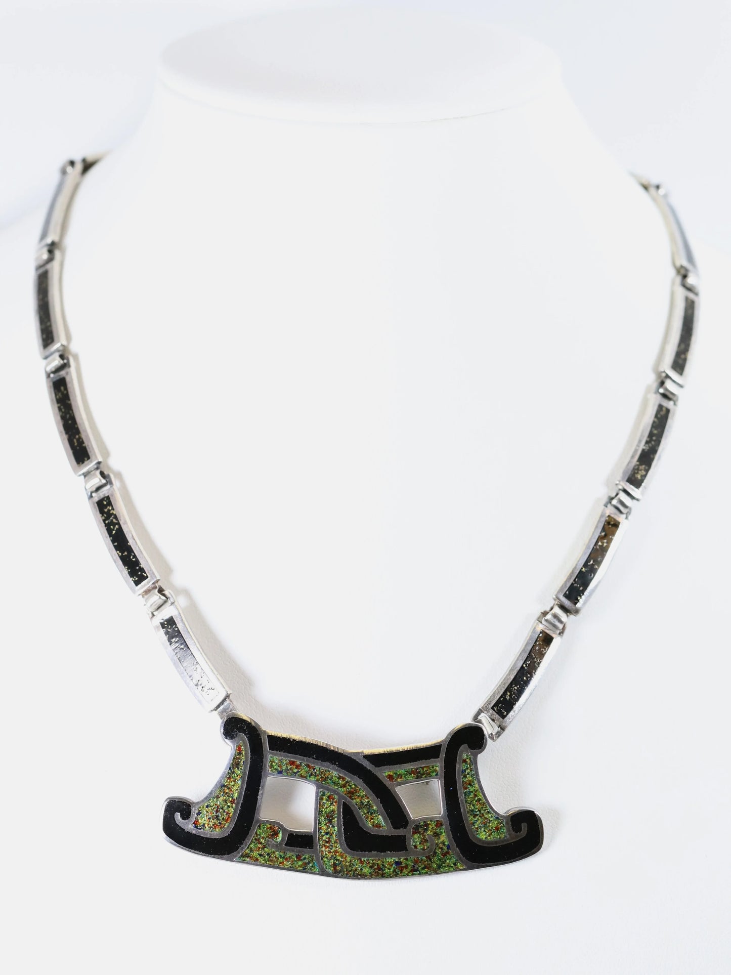 SOLD OUT: Vintage Margot de Taxco Silver Mexican Jewelry | Taxco Sterling and Enamel Necklace/Brooch and Earrings Jewelry Set - Carmel Fine Silver Jewelry