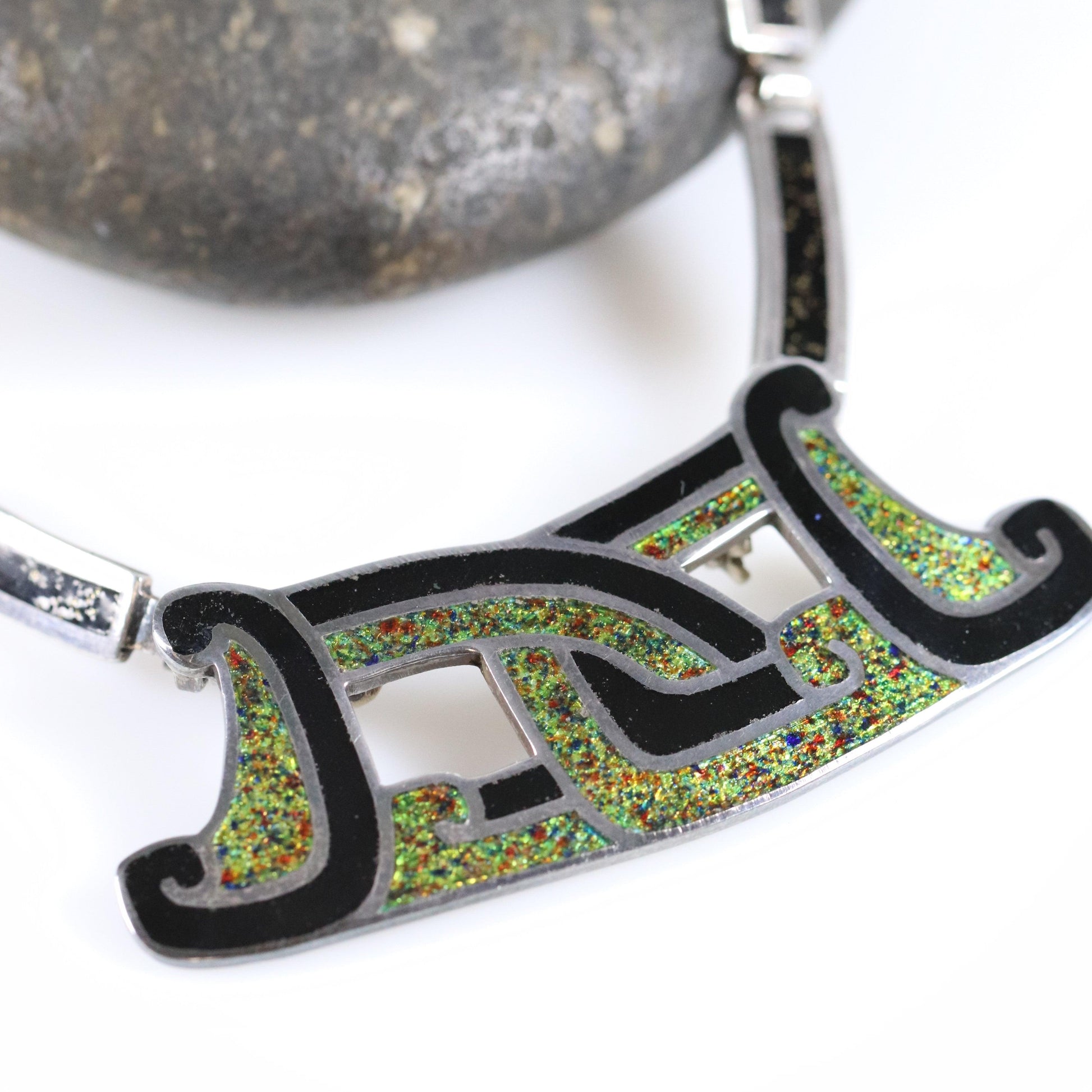 SOLD OUT: Vintage Margot de Taxco Silver Mexican Jewelry | Taxco Sterling and Enamel Necklace/Brooch and Earrings Jewelry Set - Carmel FSJ