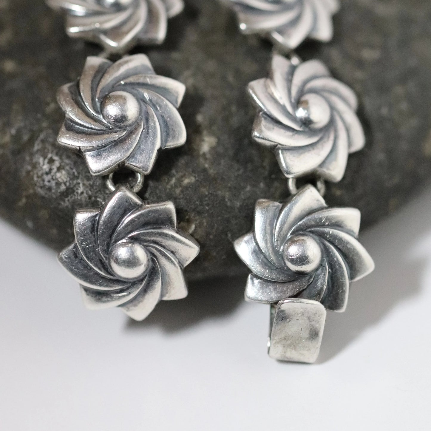 SOLD OUT: Vintage Mexican Artisan Jewelry | Floral Link Sterling Silver Bracelet Mexico - Carmel Fine Silver Jewelry