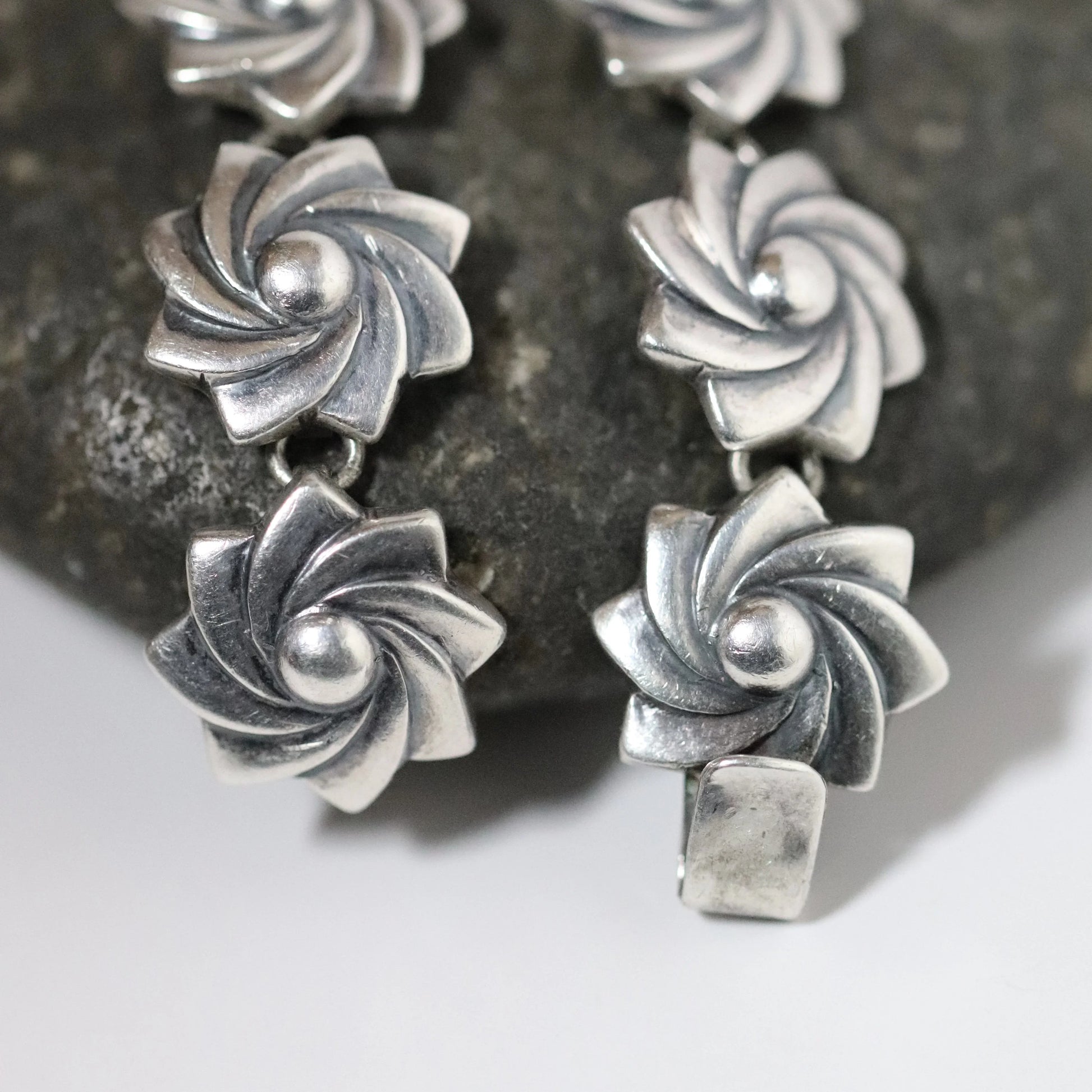 SOLD OUT: Vintage Mexican Artisan Jewelry | Floral Link Sterling Silver Bracelet Mexico - Carmel Fine Silver Jewelry