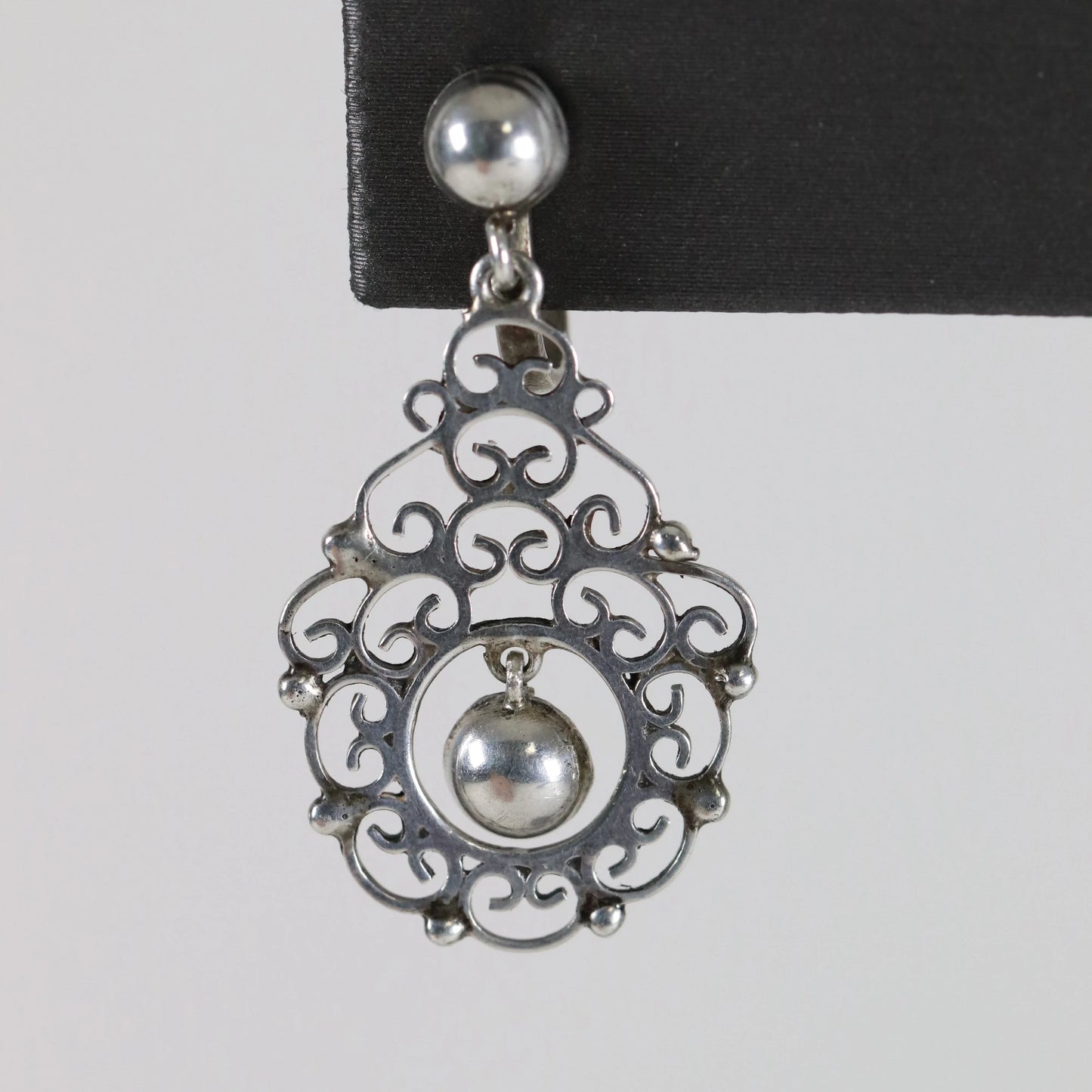 SOLD OUT: Vintage Modernist Silver Jewelry | Silver Ball and Lace Screwback Earrings - Carmel Fine Silver Jewelry
