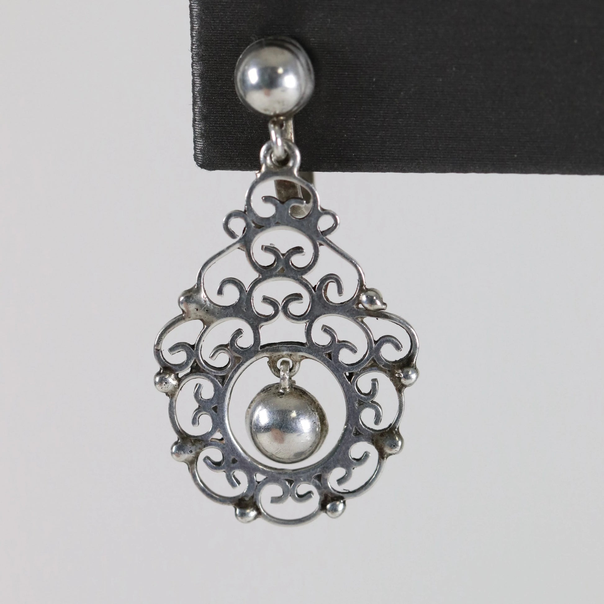 SOLD OUT: Vintage Modernist Silver Jewelry | Silver Ball and Lace Screwback Earrings - Carmel Fine Silver Jewelry