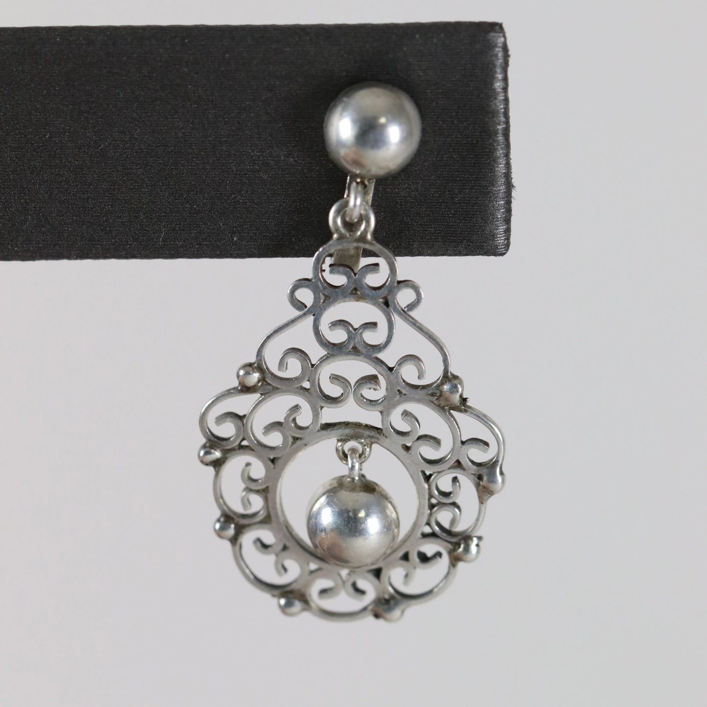 SOLD OUT: Vintage Modernist Silver Jewelry | Silver Ball and Lace Screwback Earrings - Carmel Fine Silver Jewelry