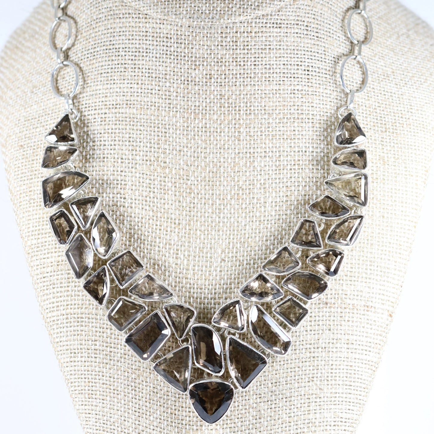 SOLD OUT: Vintage Modernist Silver Jewelry | Smoky Quartz Bid Statement Necklace - Carmel Fine Silver Jewelry