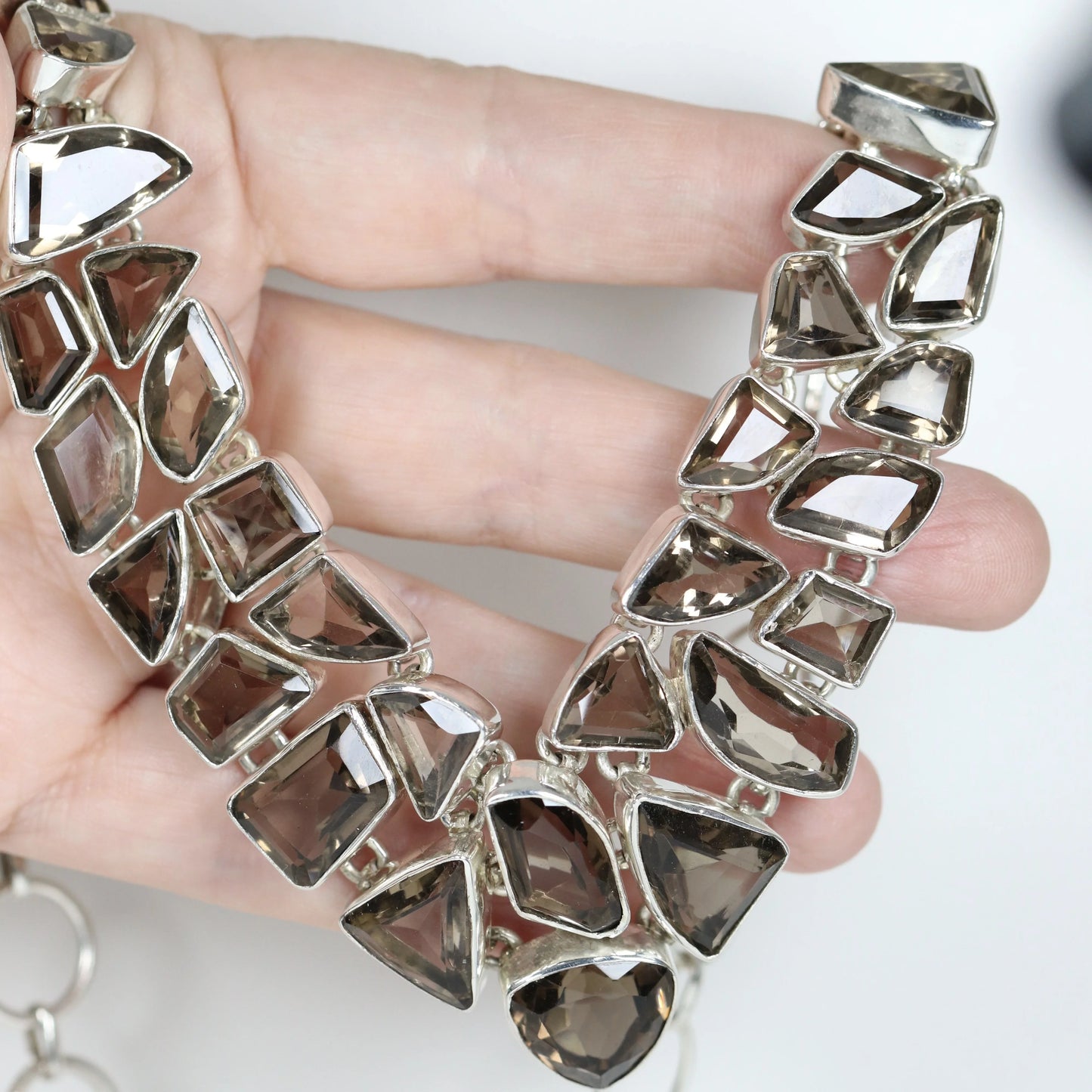 SOLD OUT: Vintage Modernist Silver Jewelry | Smoky Quartz Bid Statement Necklace - Carmel Fine Silver Jewelry