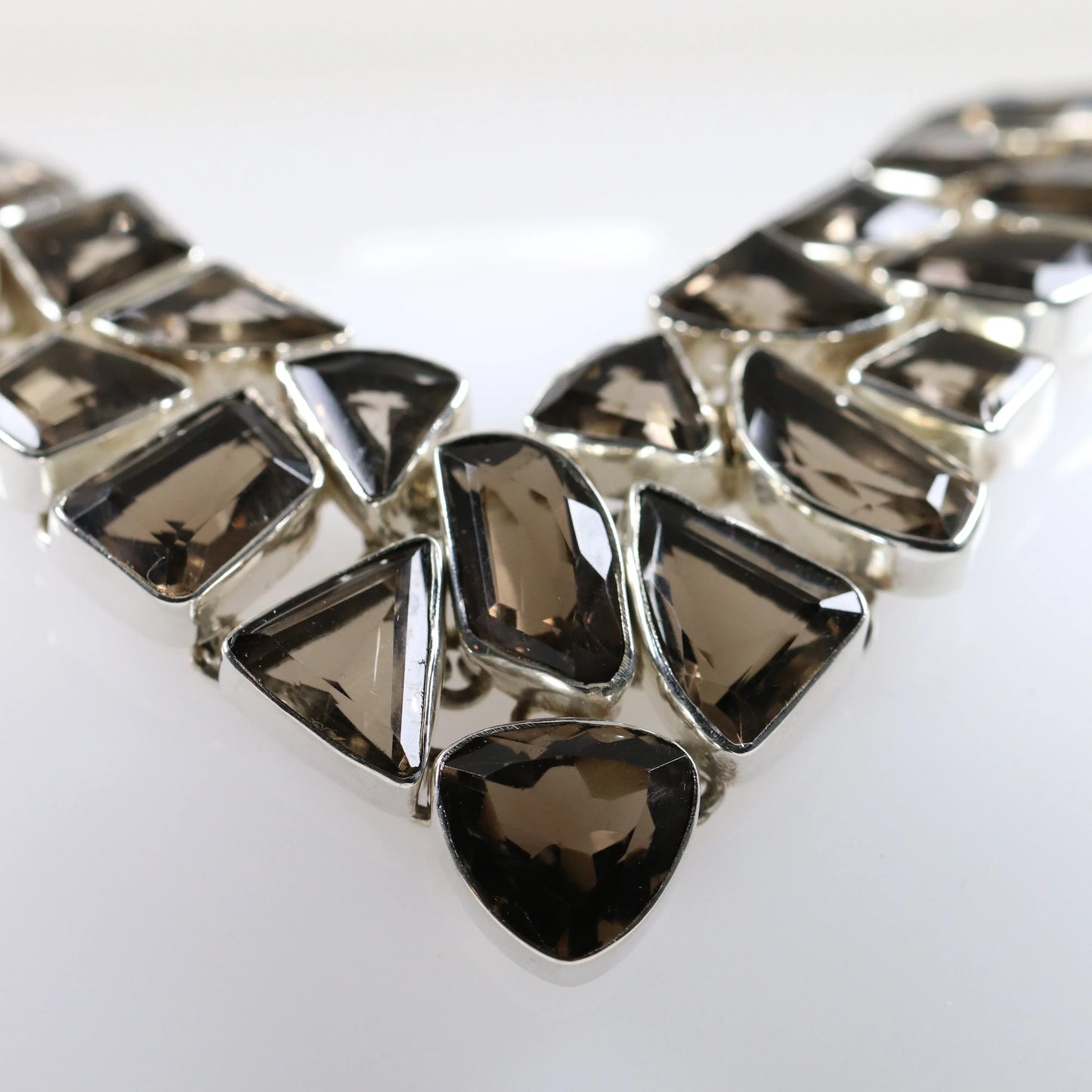 SOLD OUT: Vintage Modernist Silver Jewelry | Smoky Quartz Bid Statement Necklace - Carmel Fine Silver Jewelry