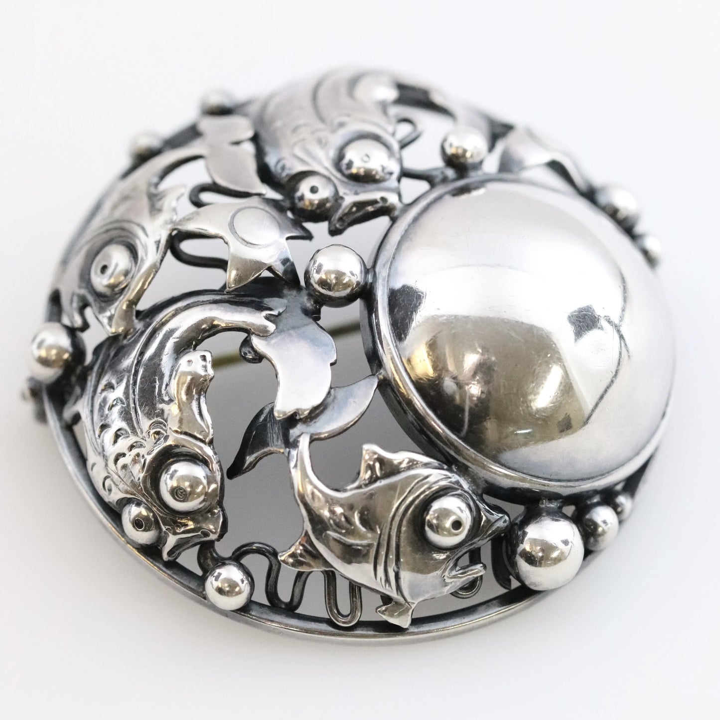 SOLD OUT: Vintage N E From Jewelry | Niels Erik Round Cabochon Fish Brooch - Carmel Fine Silver Jewelry