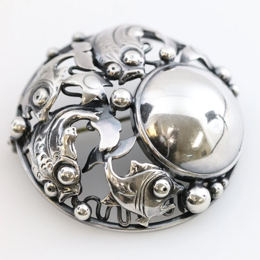 SOLD OUT: Vintage N E From Jewelry | Niels Erik Round Cabochon Fish Brooch - Carmel Fine Silver Jewelry
