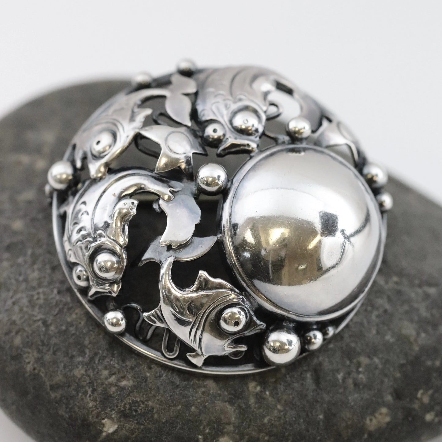 SOLD OUT: Vintage N E From Jewelry | Niels Erik Round Cabochon Fish Brooch - Carmel Fine Silver Jewelry