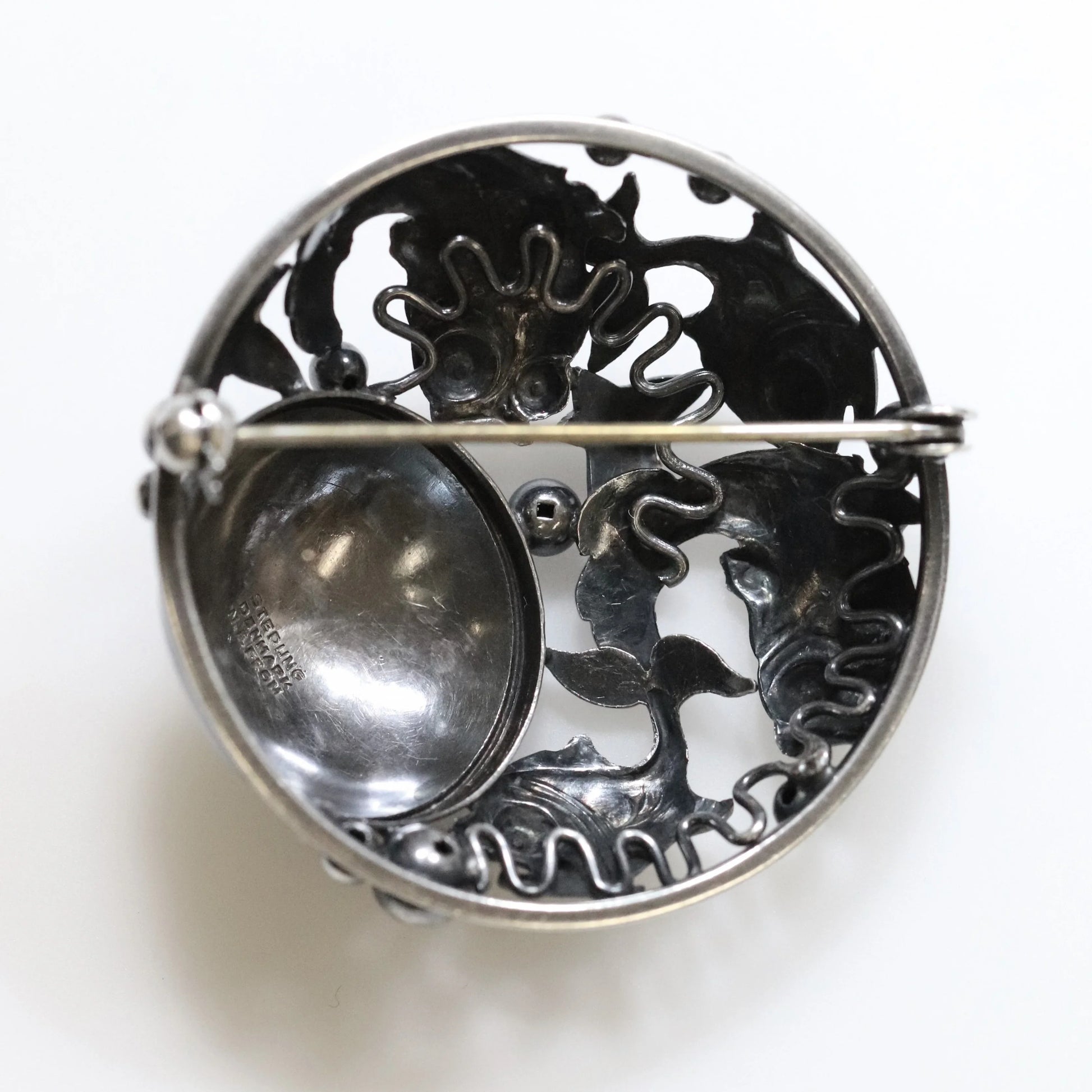 SOLD OUT: Vintage N E From Jewelry | Niels Erik Round Cabochon Fish Brooch - Carmel Fine Silver Jewelry
