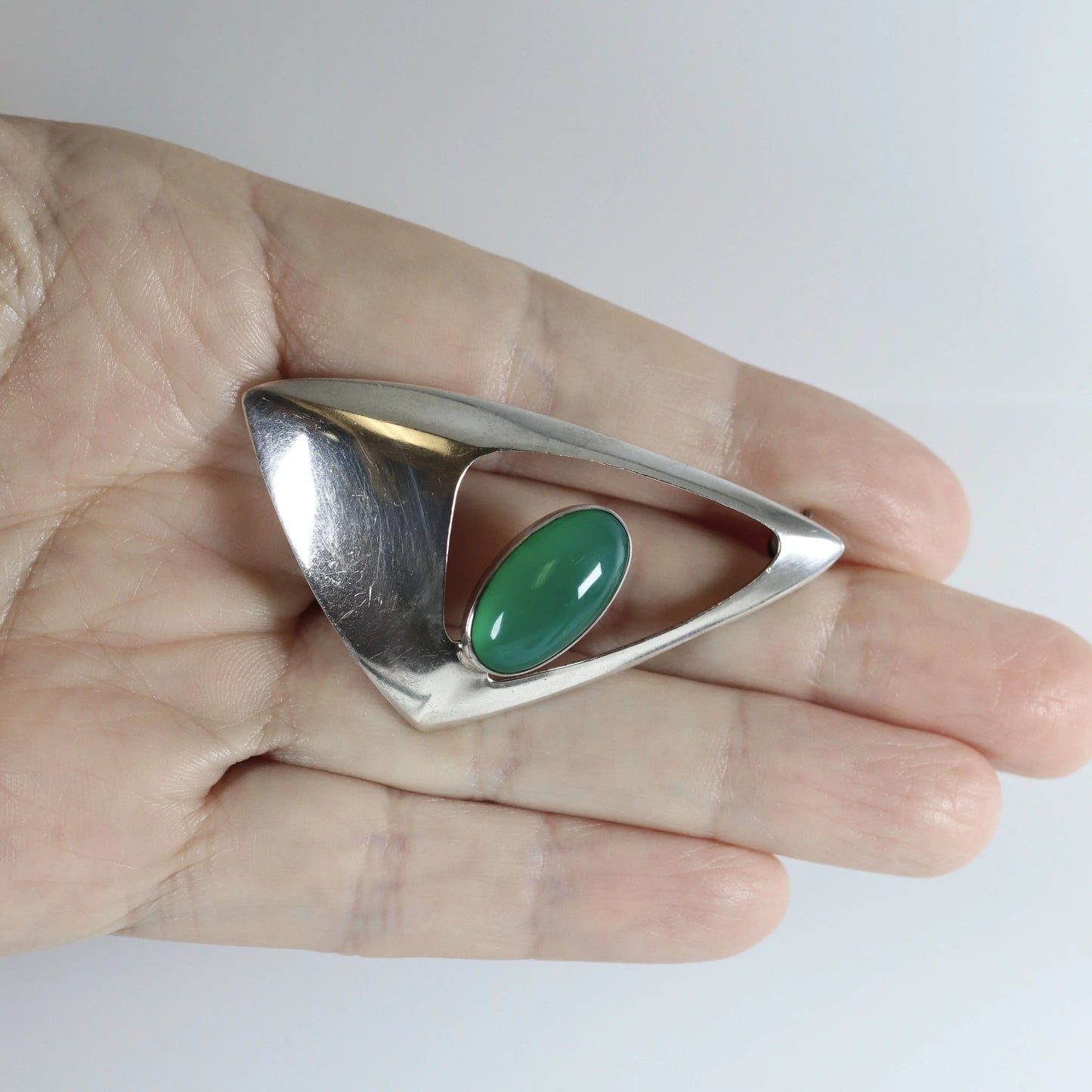 SOLD OUT: Vintage NE From Sterling Silver Jewelry | Chrysoprase Modernist Brooch Denmark - Carmel Fine Silver Jewelry