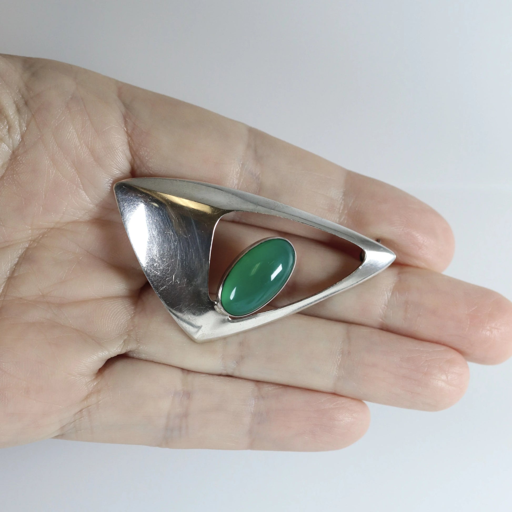 SOLD OUT: Vintage NE From Sterling Silver Jewelry | Chrysoprase Modernist Brooch Denmark - Carmel Fine Silver Jewelry