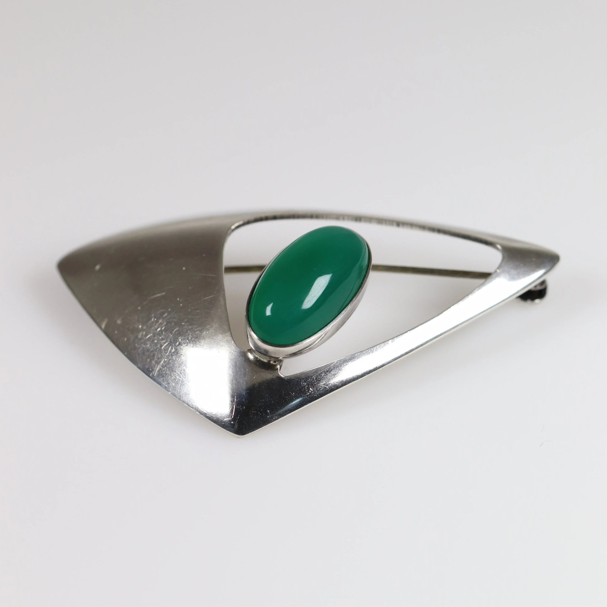 SOLD OUT: Vintage NE From Sterling Silver Jewelry | Chrysoprase Modernist Brooch Denmark - Carmel Fine Silver Jewelry