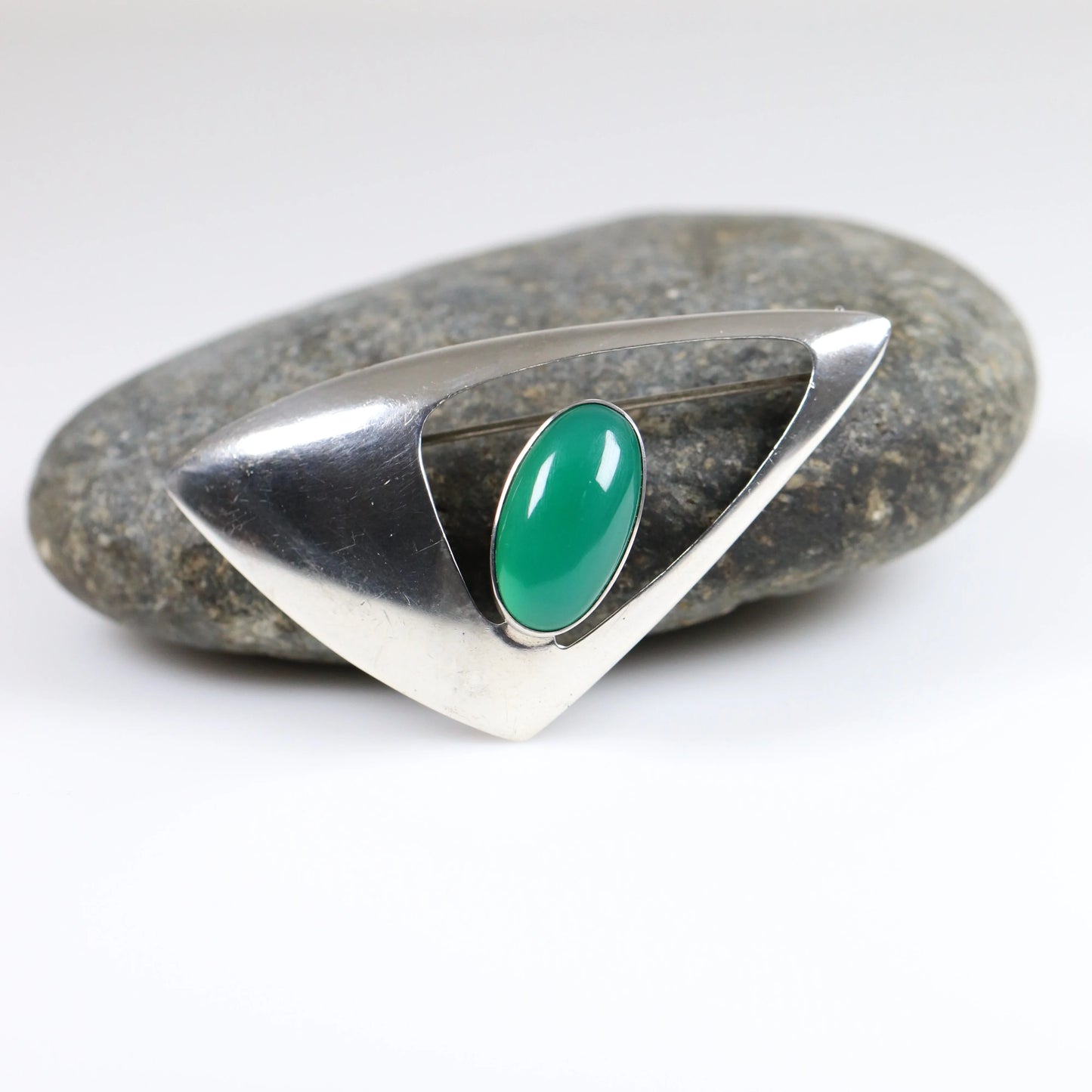 SOLD OUT: Vintage NE From Sterling Silver Jewelry | Chrysoprase Modernist Brooch Denmark - Carmel Fine Silver Jewelry