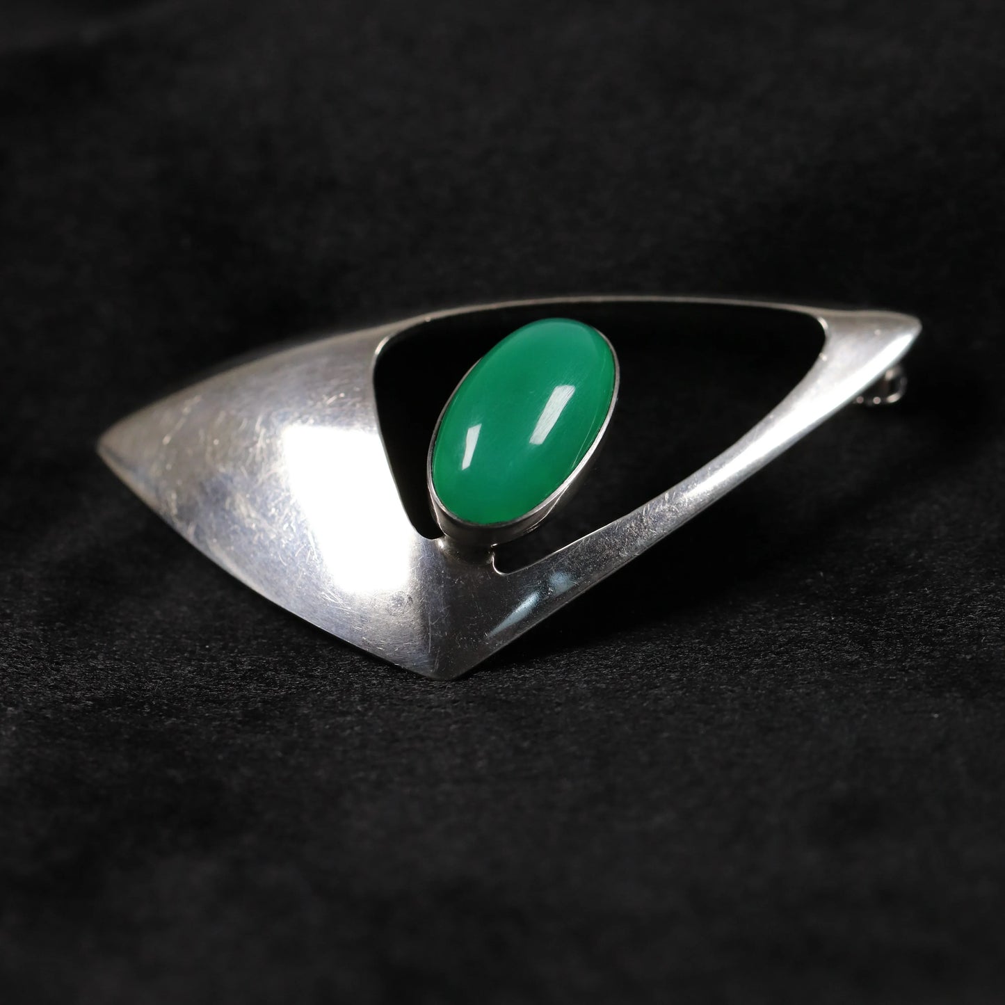 SOLD OUT: Vintage NE From Sterling Silver Jewelry | Chrysoprase Modernist Brooch Denmark - Carmel Fine Silver Jewelry
