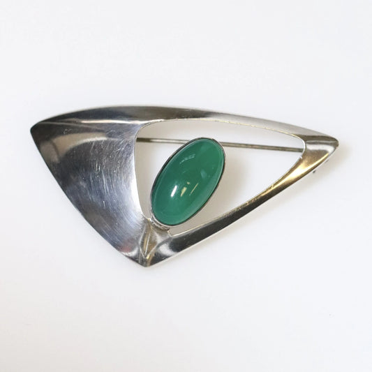 SOLD OUT: Vintage NE From Sterling Silver Jewelry | Chrysoprase Modernist Brooch Denmark - Carmel FSJ