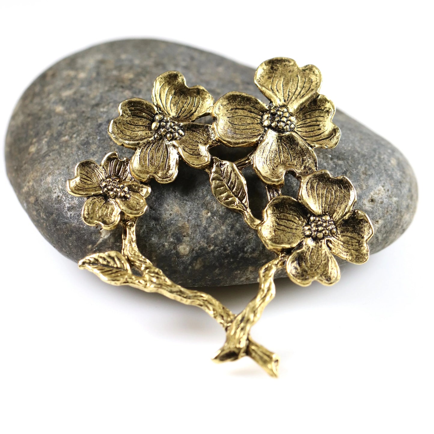 SOLD OUT: Vintage Peggy Yunque Jewelry | Gold Tone Dogwood Floral Brooch - Carmel Fine Silver Jewelry