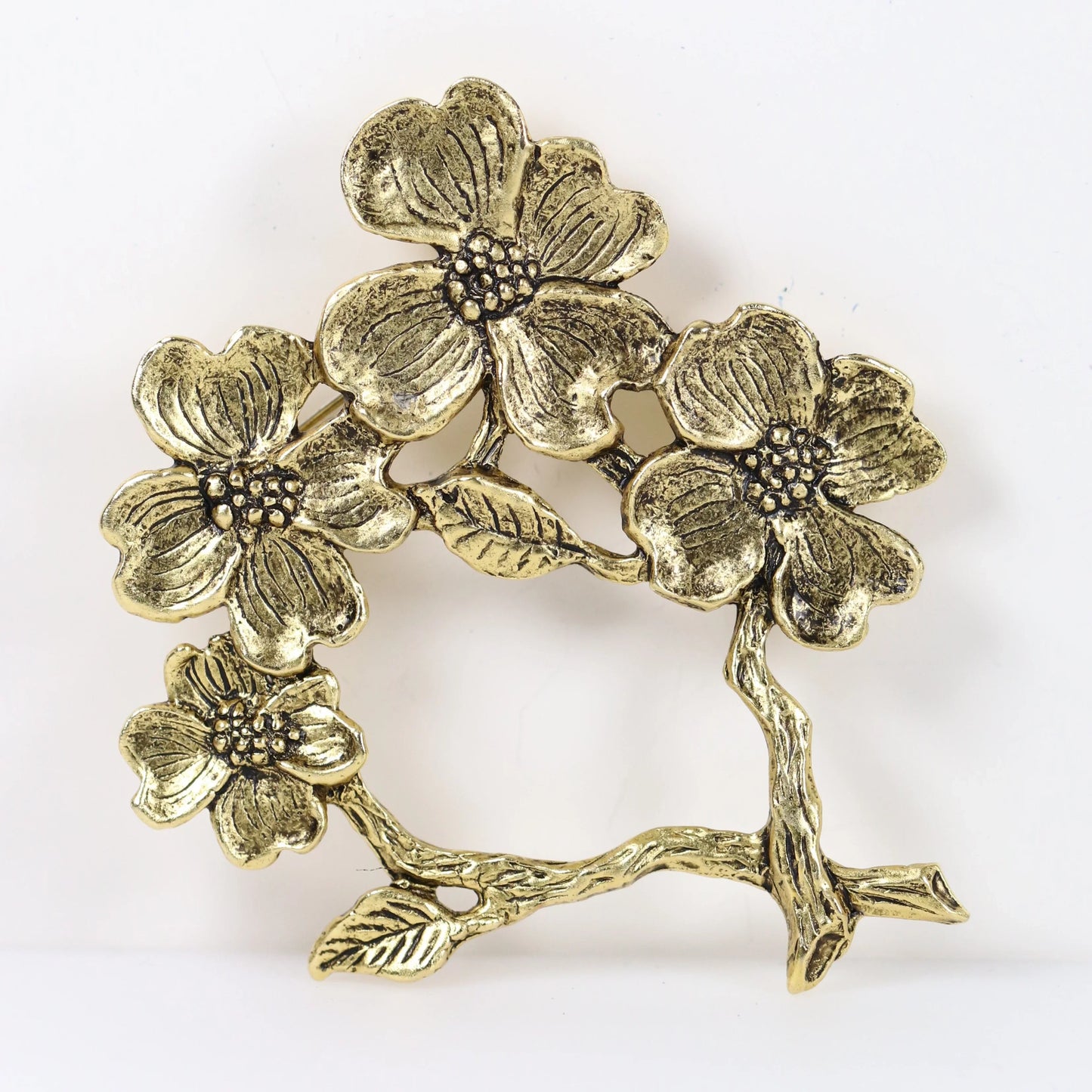 SOLD OUT: Vintage Peggy Yunque Jewelry | Gold Tone Dogwood Floral Brooch - Carmel Fine Silver Jewelry