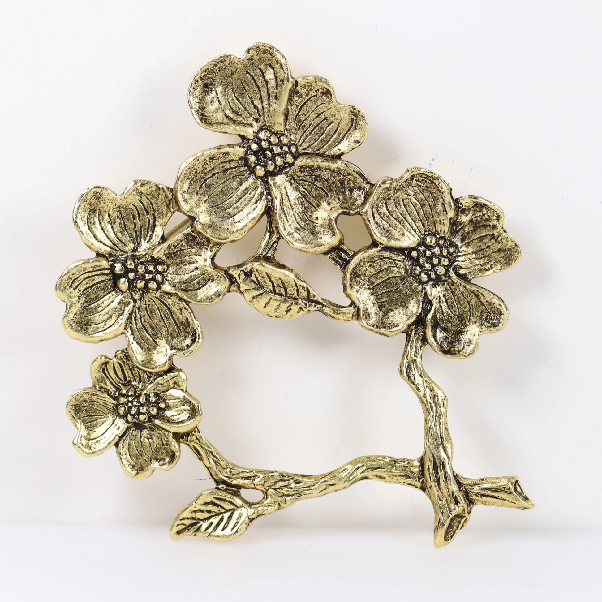 SOLD OUT: Vintage Peggy Yunque Jewelry | Gold Tone Dogwood Floral Brooch - Carmel Fine Silver Jewelry