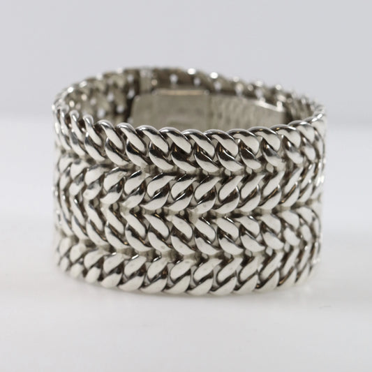 SOLD OUT: Vintage Rodolfo Espinoza Taxco Silver Mexican Jewelry | Mid-Century Wide Double Curb Bracelet - Carmel Fine Silver Jewelry