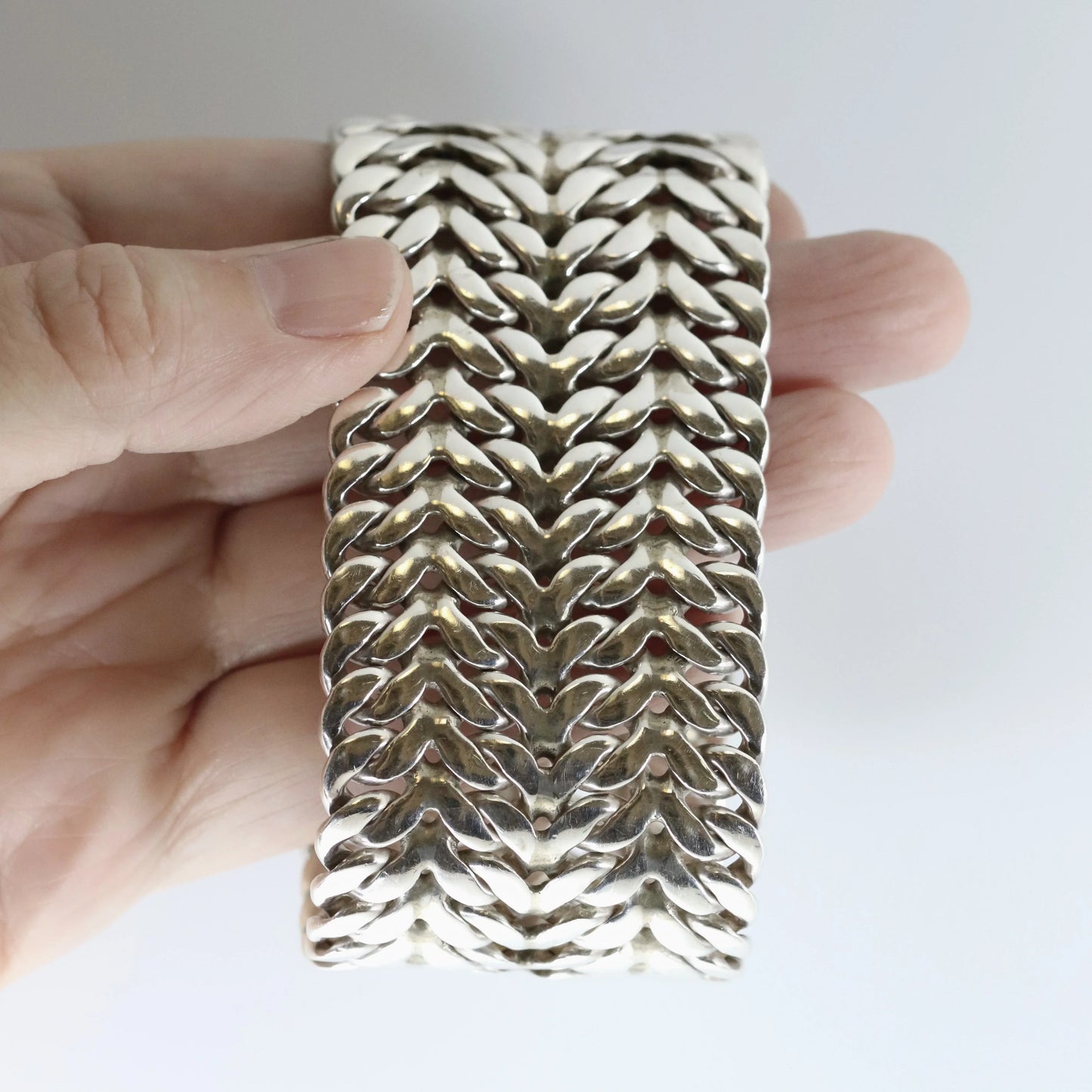 SOLD OUT: Vintage Rodolfo Espinoza Taxco Silver Mexican Jewelry | Mid-Century Wide Double Curb Bracelet - Carmel Fine Silver Jewelry