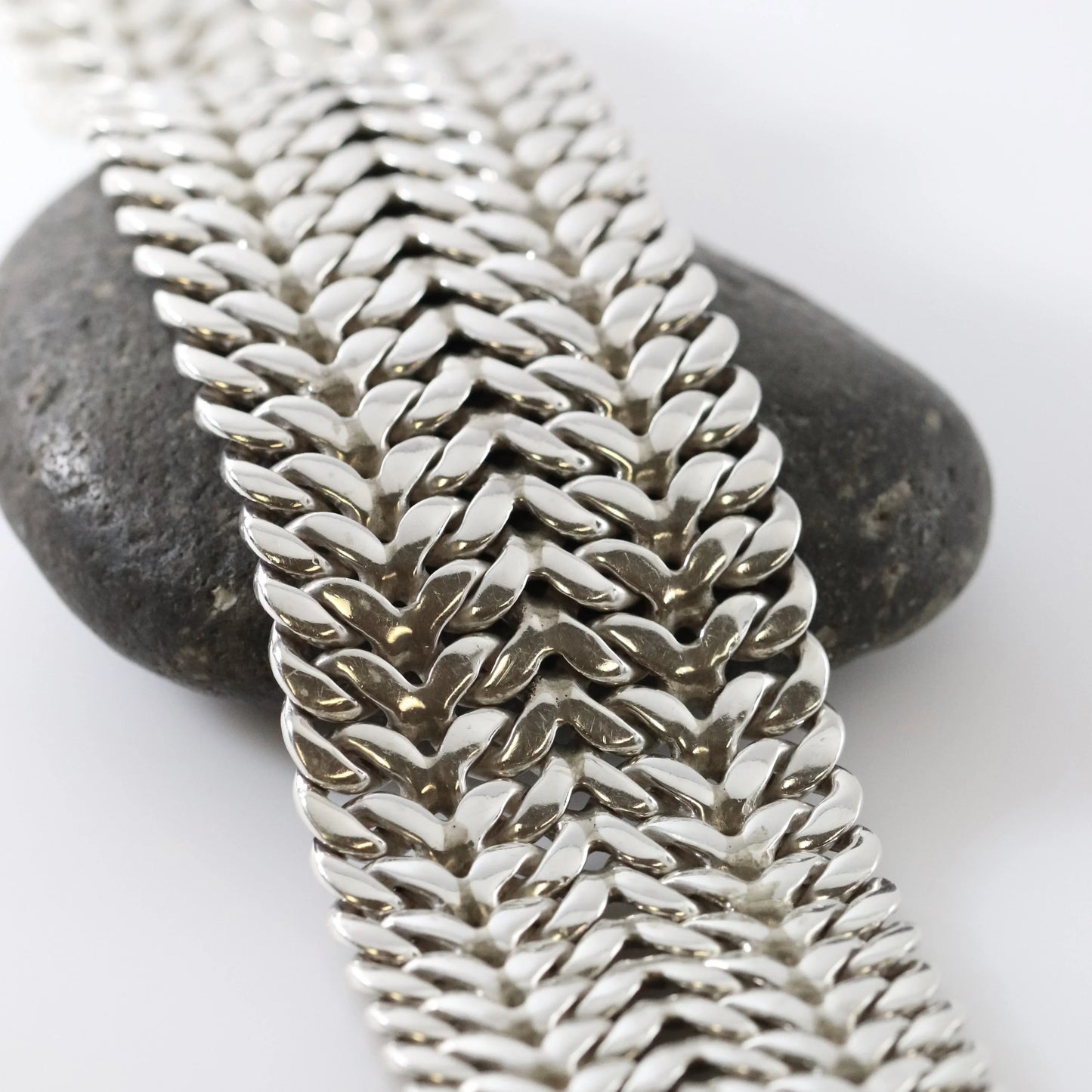 SOLD OUT: Vintage Rodolfo Espinoza Taxco Silver Mexican Jewelry | Mid-Century Wide Double Curb Bracelet - Carmel Fine Silver Jewelry