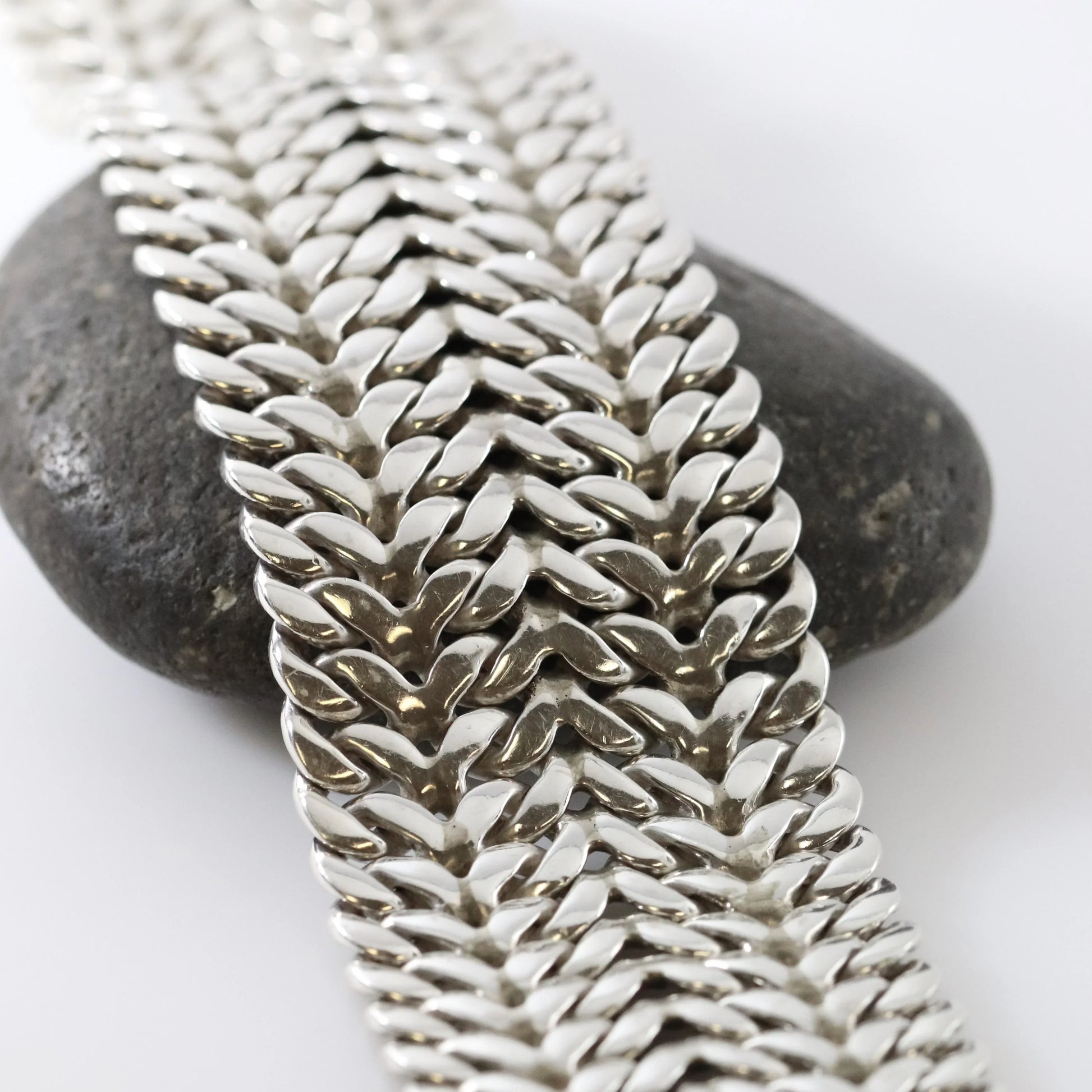 SOLD OUT: Vintage Rodolfo Espinoza Taxco Silver Mexican Jewelry | Mid-Century Wide Double Curb Bracelet - Carmel Fine Silver Jewelry