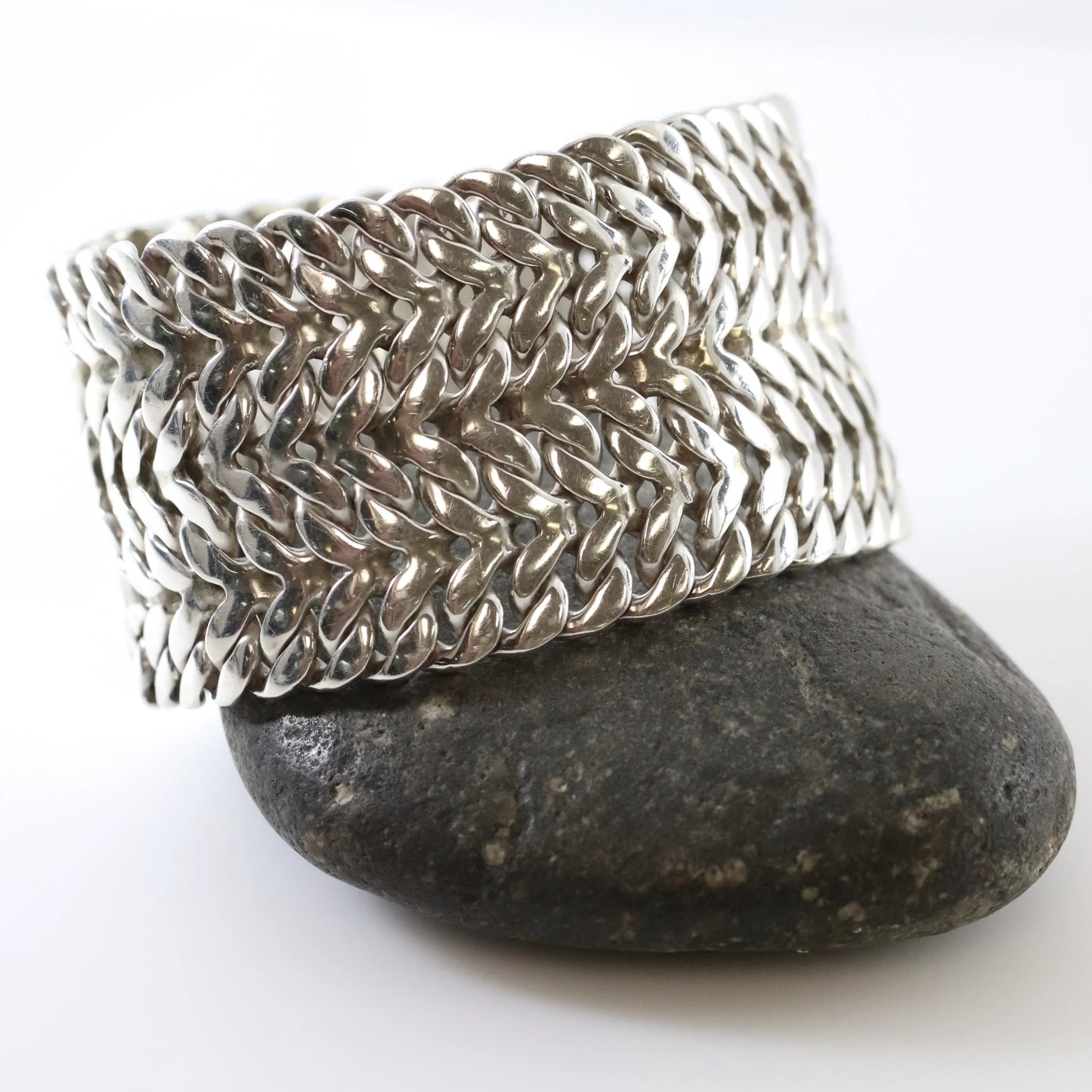 SOLD OUT: Vintage Rodolfo Espinoza Taxco Silver Mexican Jewelry | Mid-Century Wide Double Curb Bracelet - Carmel Fine Silver Jewelry